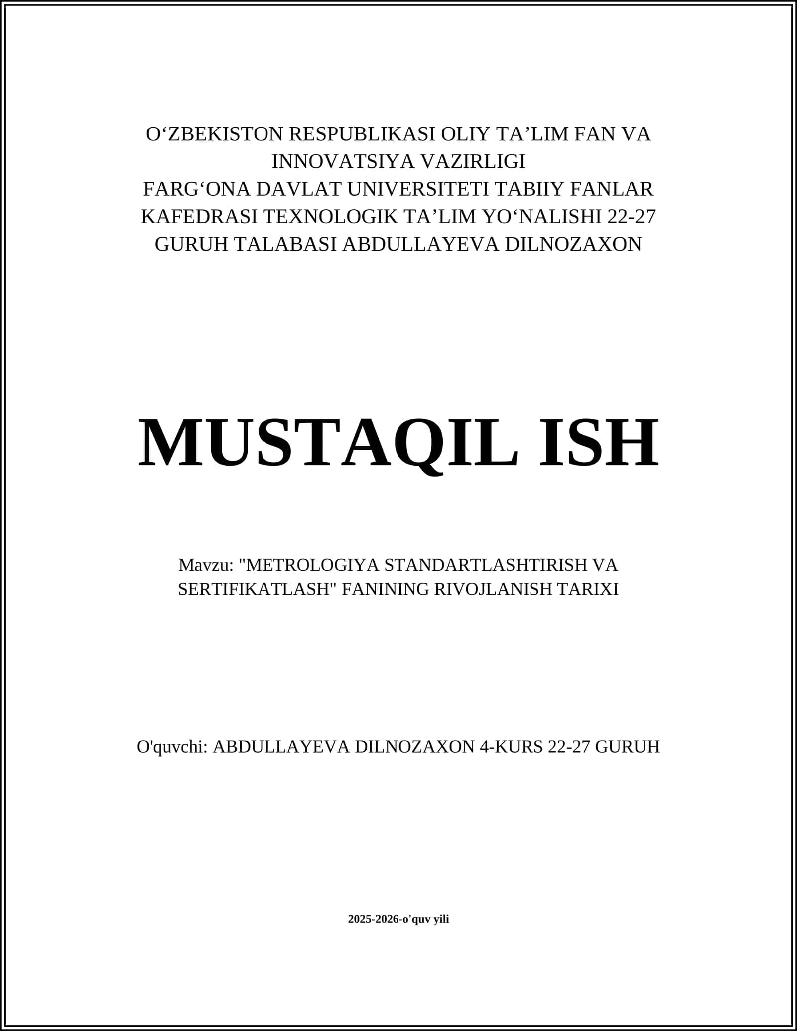 METROLOGIYA STANDARTLASHTIRISH VA SERTIFIKATLASH 1