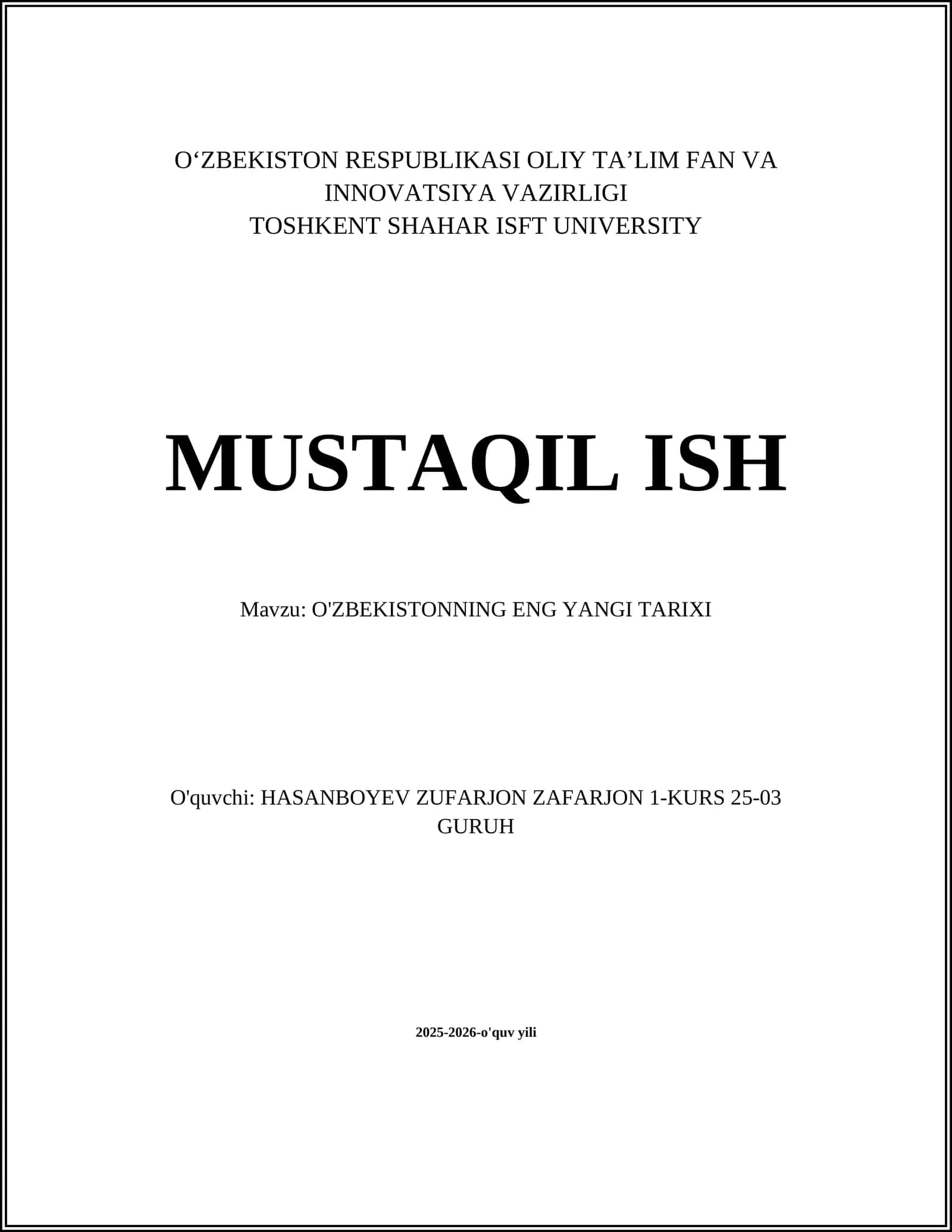 O'zbekistonning eng yangi tarixi 1