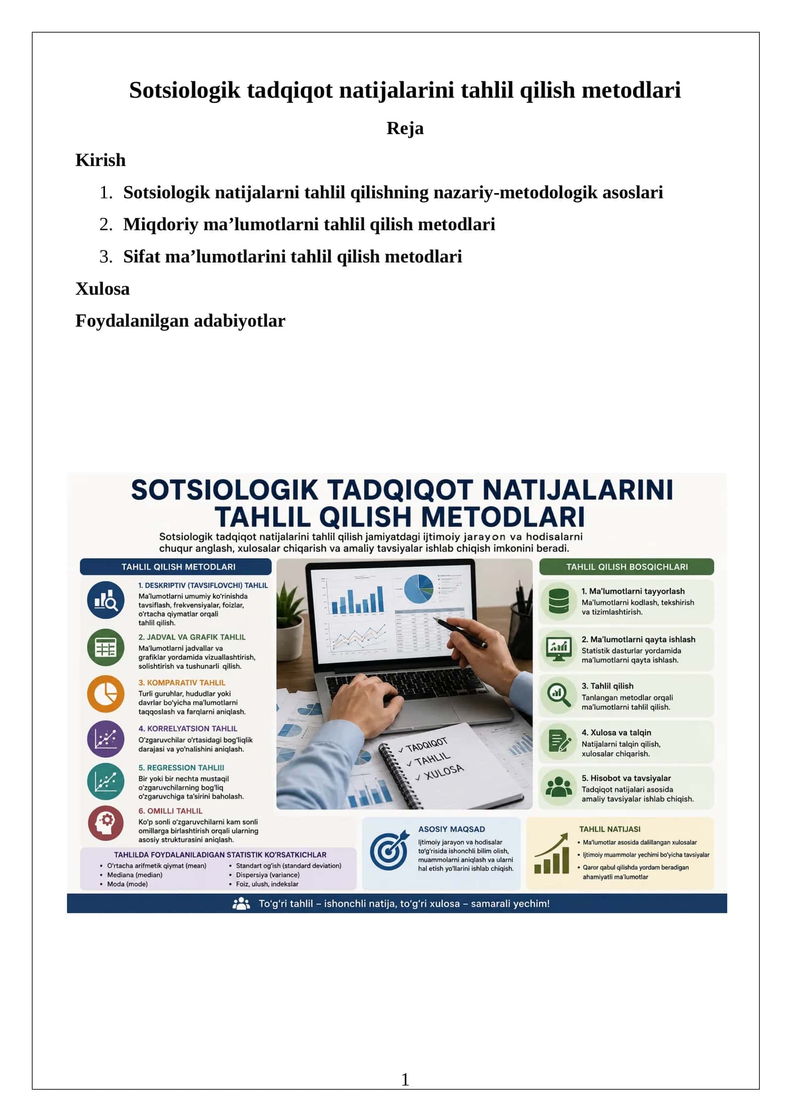 Sotsiologik tadqiqot natijalarini tahlil qilish metodlari 1