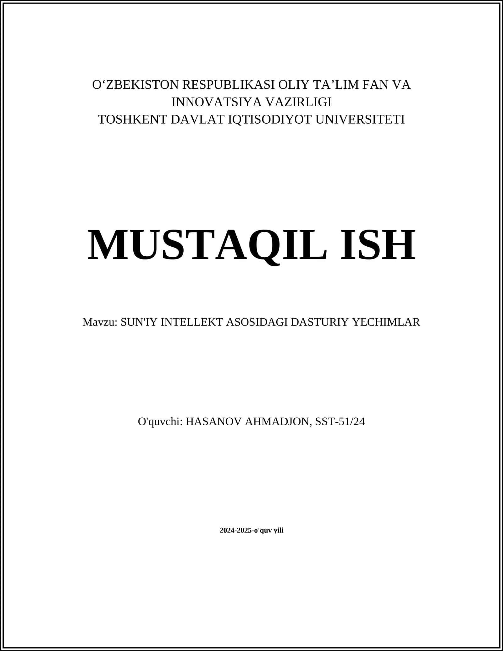 SUN'IY INTELLEKT ASOSIDAGI DASTURIY YECHIMLAR 1