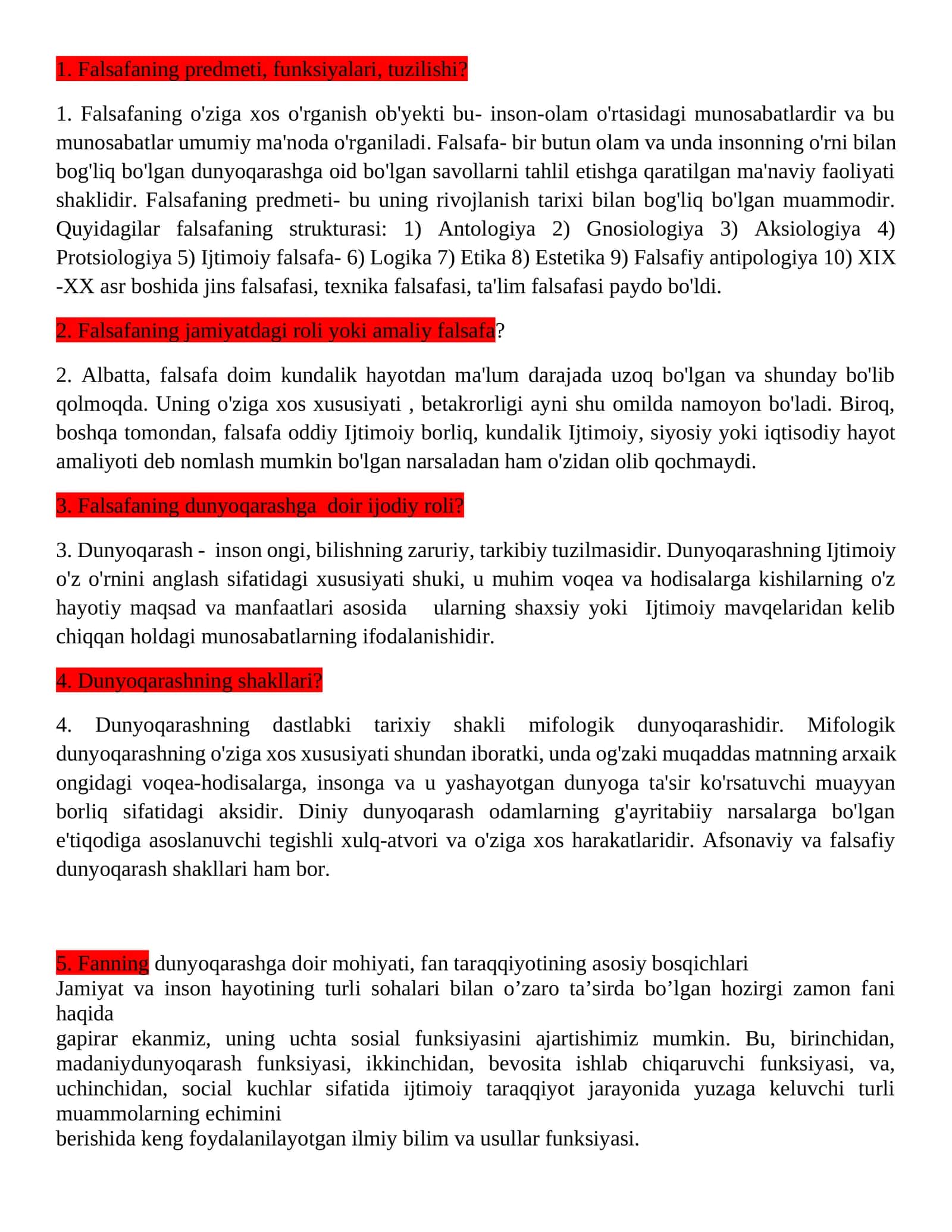 Falsafaning predmeti, funksiyalari, tuzilishi 1