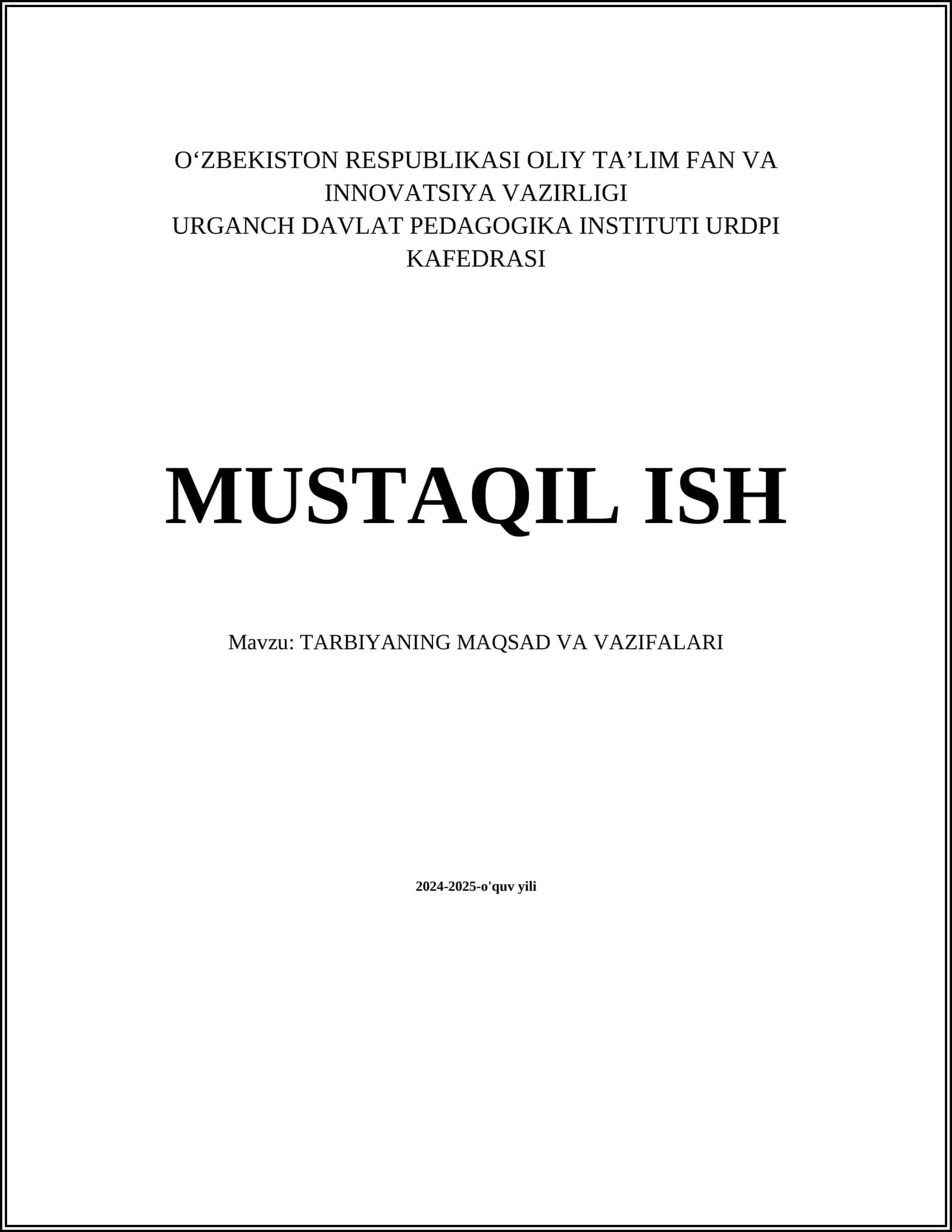 TARBIYANING MAQSAD VA VAZIFALARI 1