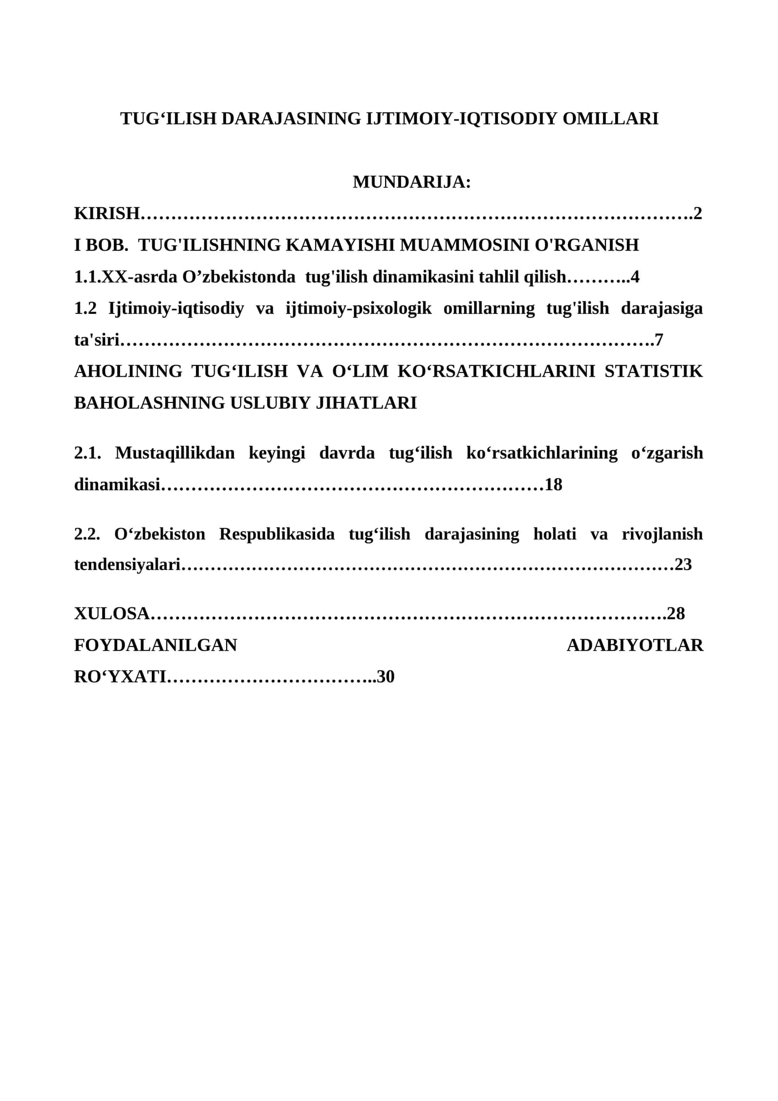 TUG‘ILISH DARAJASINING IJTIMOIY-IQTISODIY OMILLARI 1
