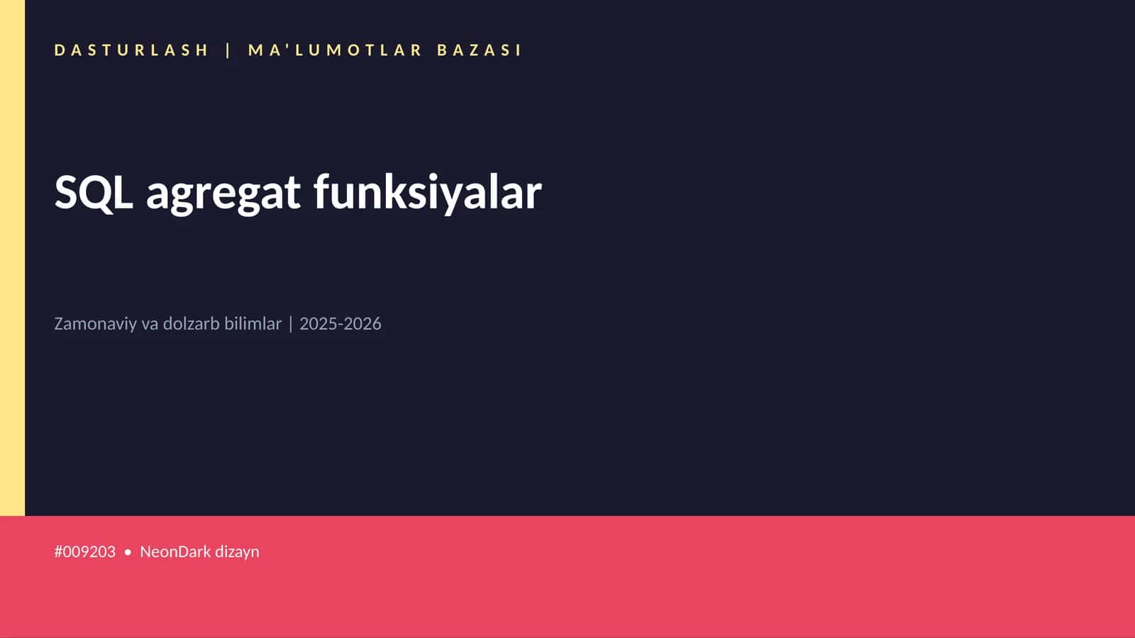 SQL agregat funksiyalar 1
