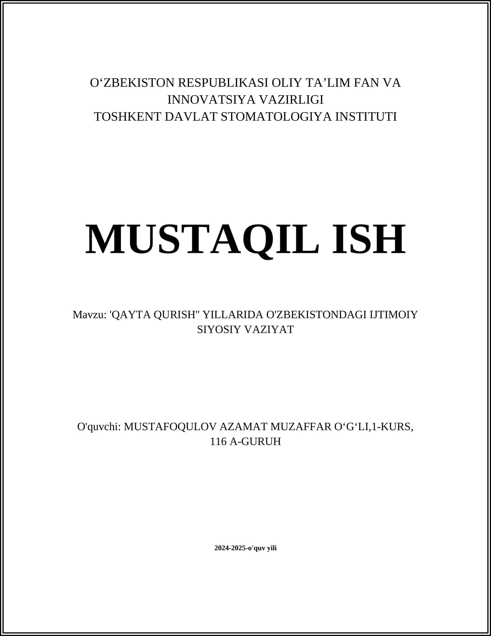 'QAYTA QURISH'' YILLARIDA O'ZBEKISTONDAGI IJTIMOIY SIYOSIY VAZIYAT' 1