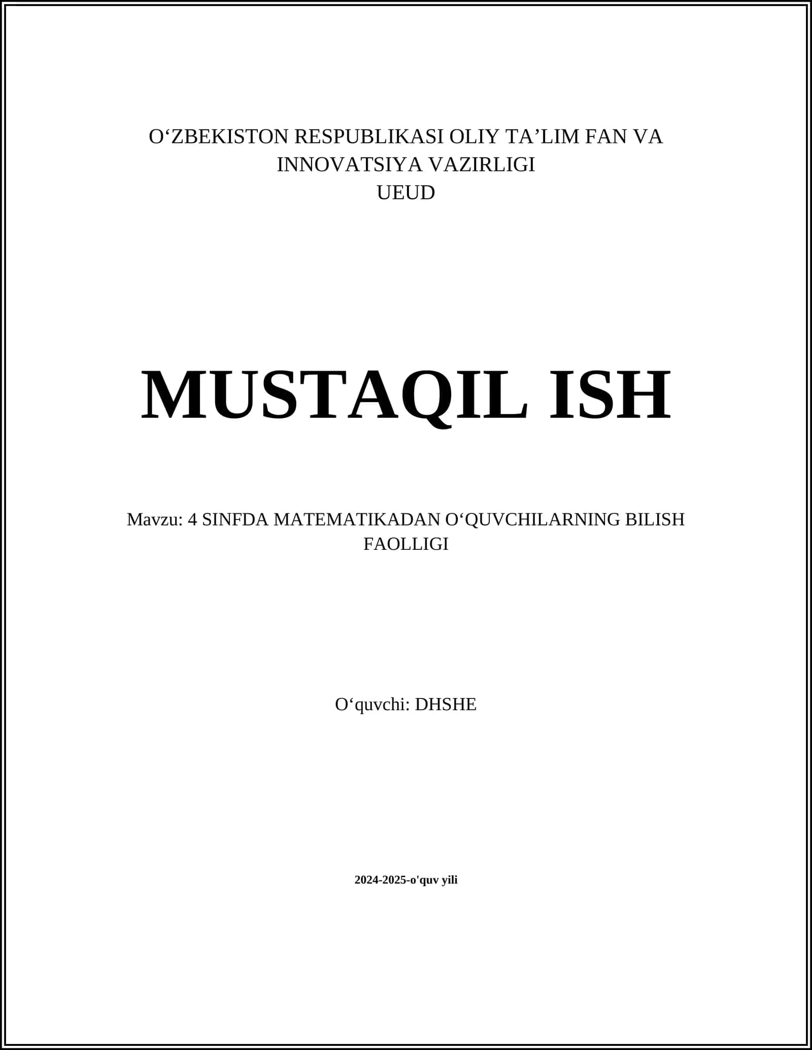 4 SINFDA MATEMATIKADAN OʻQUVCHILARNING BILISH FAOLLIGI 1