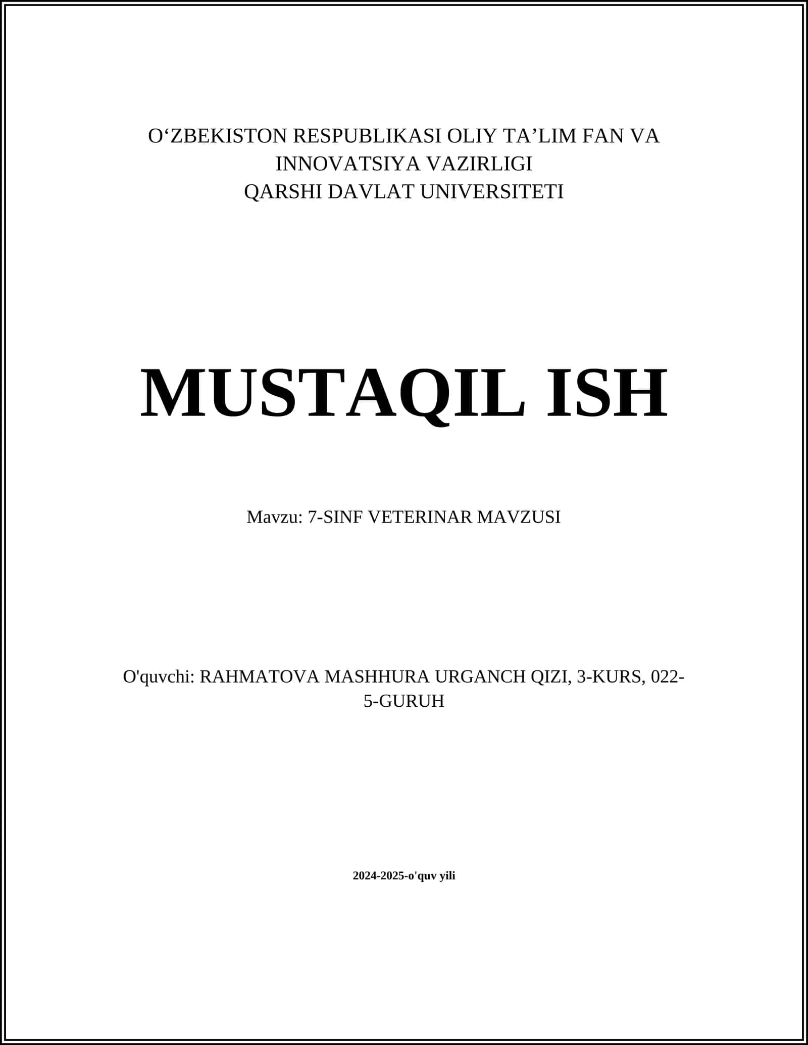 7-SINF VETERINAR MAVZUSI 1