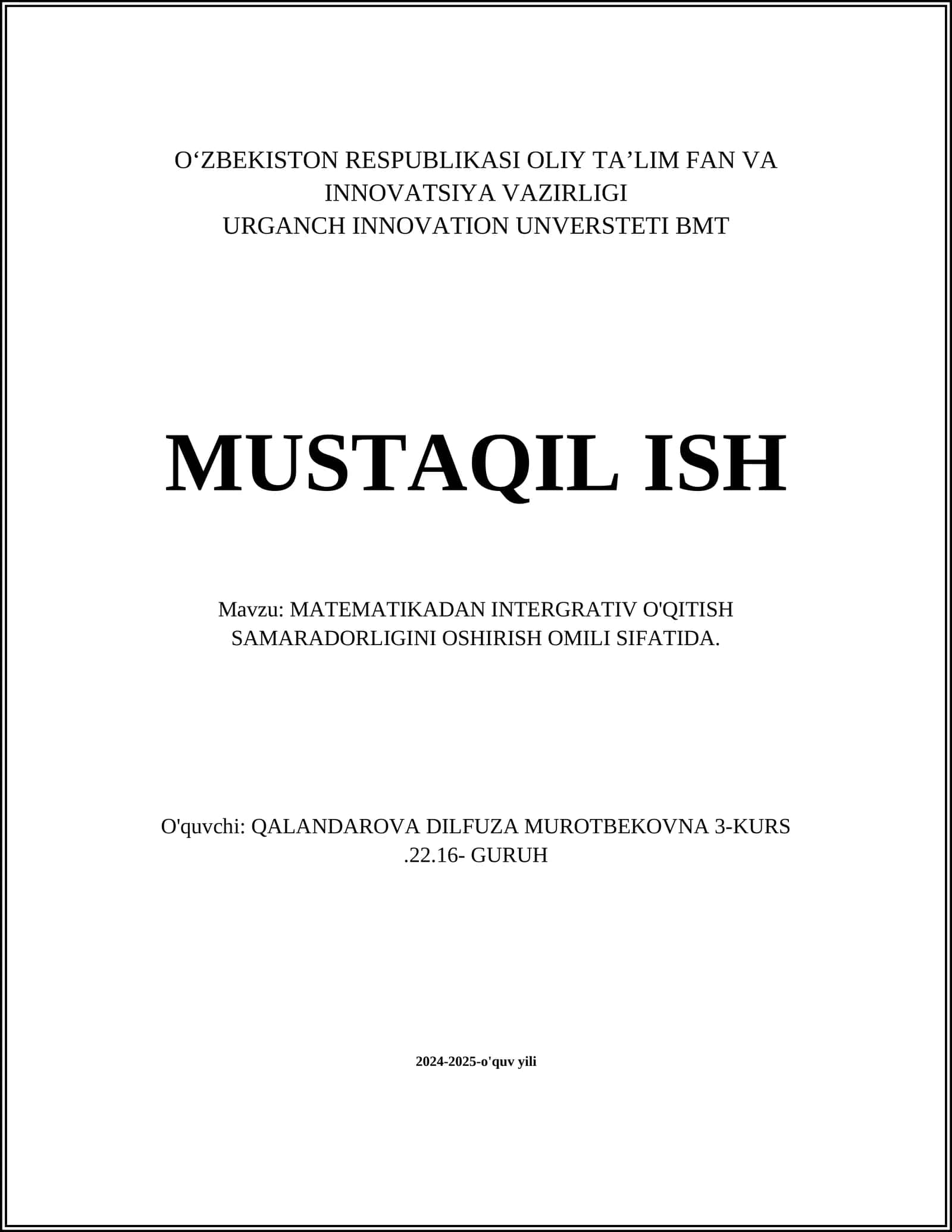 Matematikadan integrativ o'qitishning nazariy asoslari 1