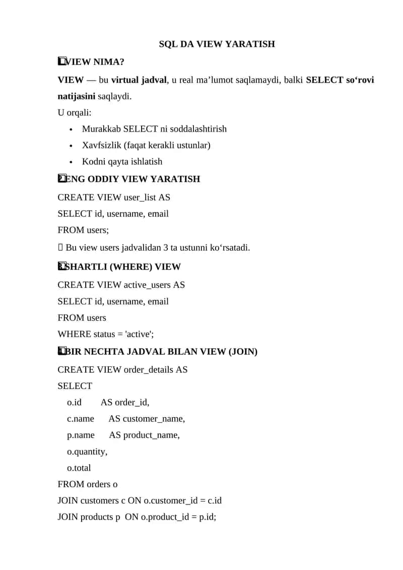 SQL DA VIEW YARATISH 1