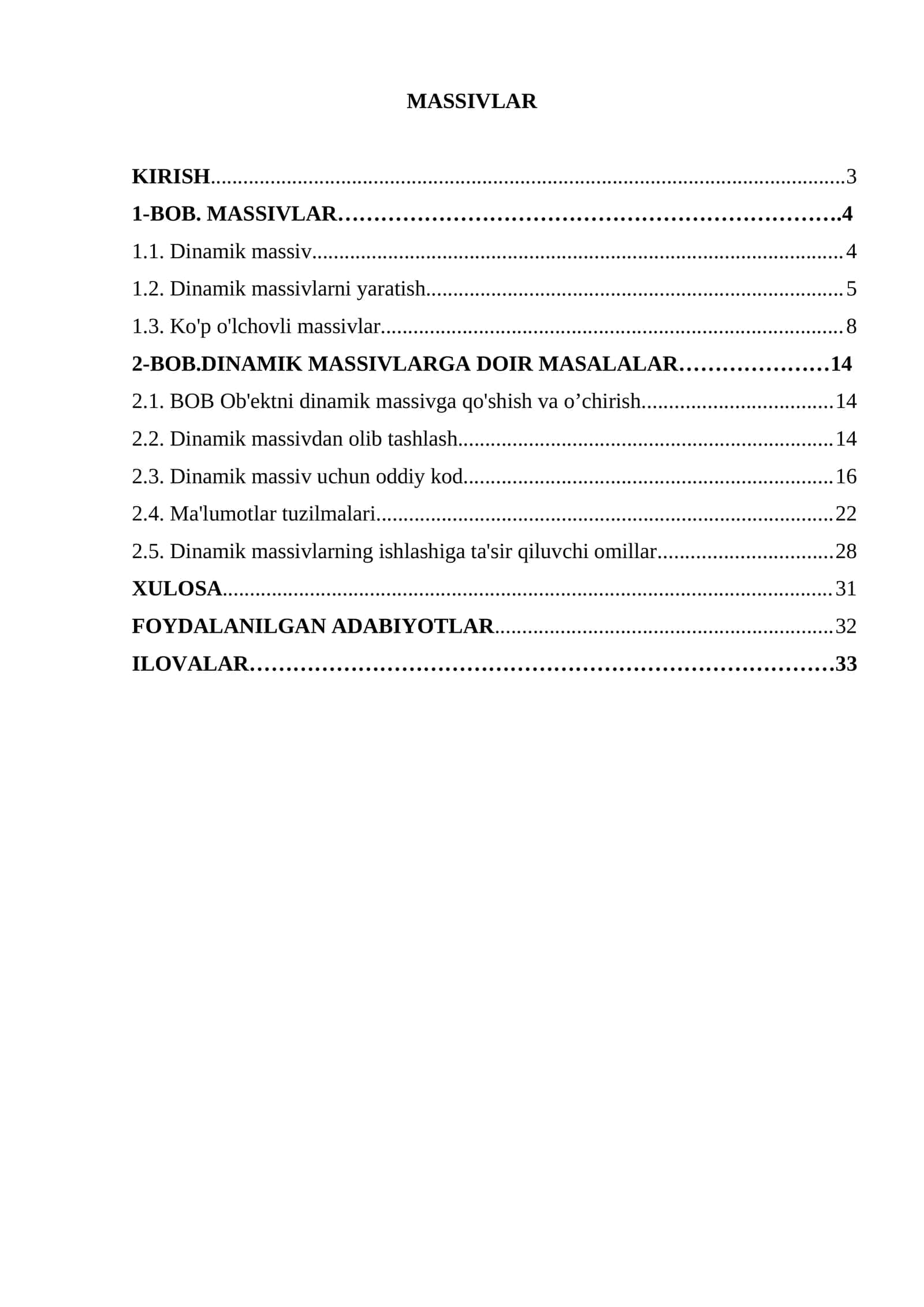 Dinamik massivlar 1