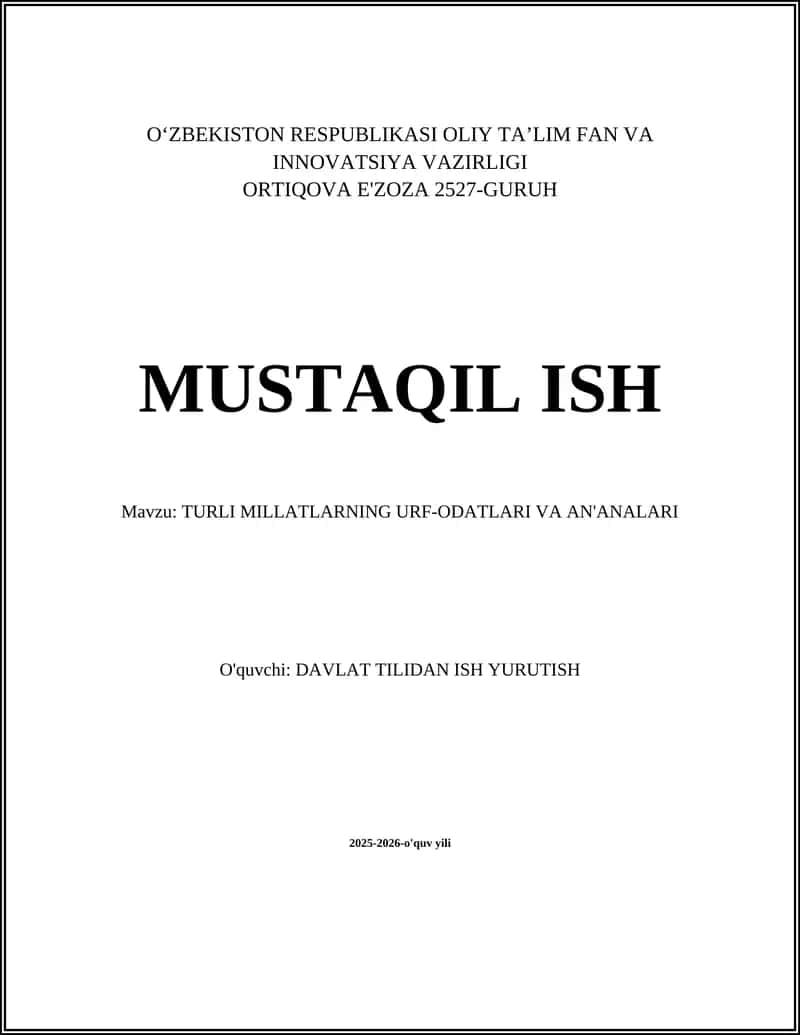TURLI MILLATLARNING URF-ODATLARI VA AN'ANALARI 1
