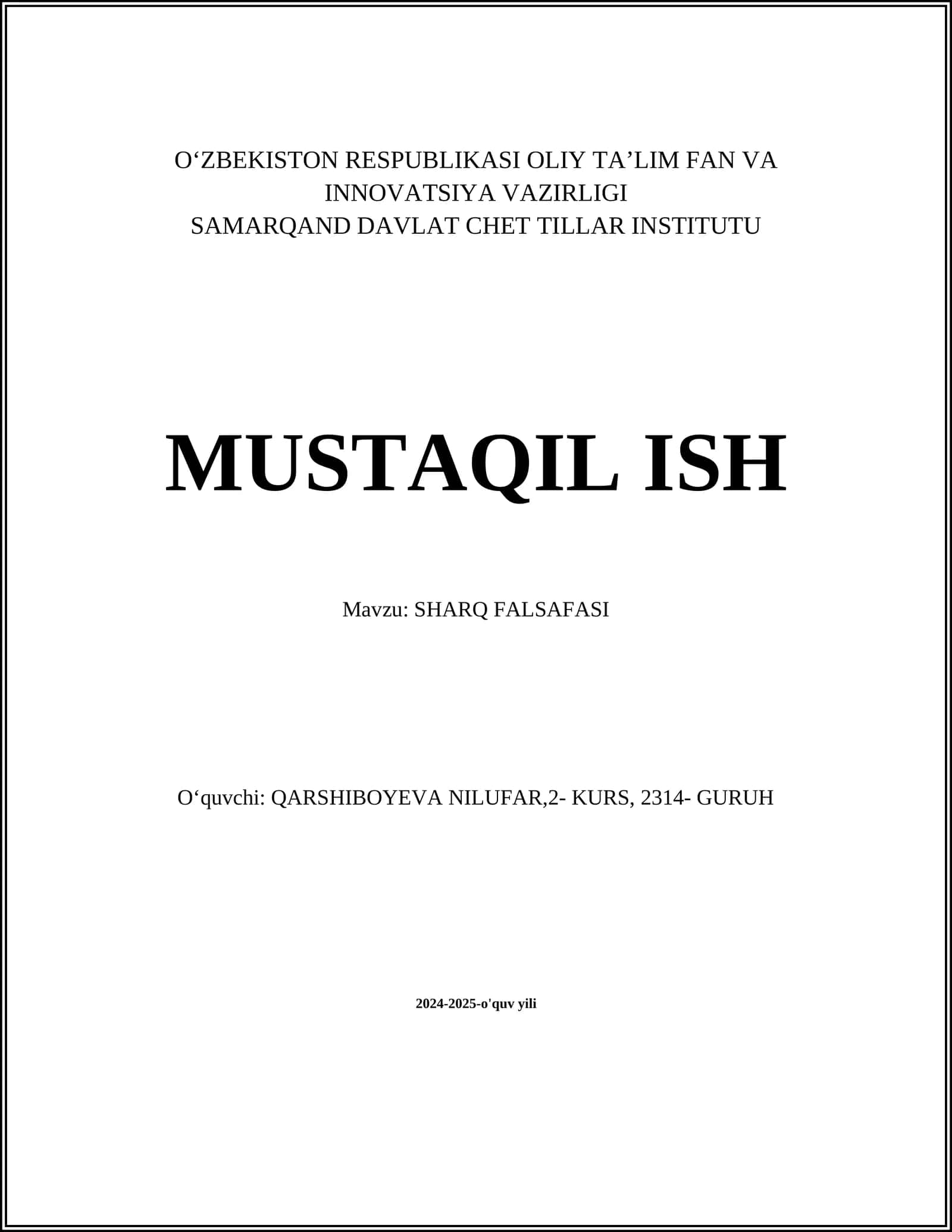 SHARQ FALSAFASI 1