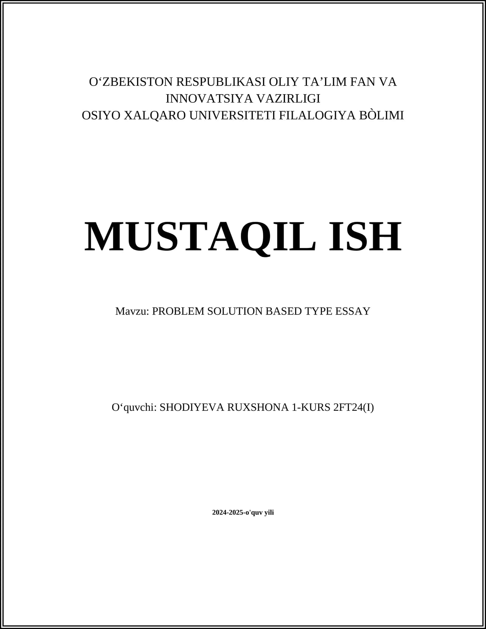 PROBLEM SOLUTION BASED TYPE ESSAY 1