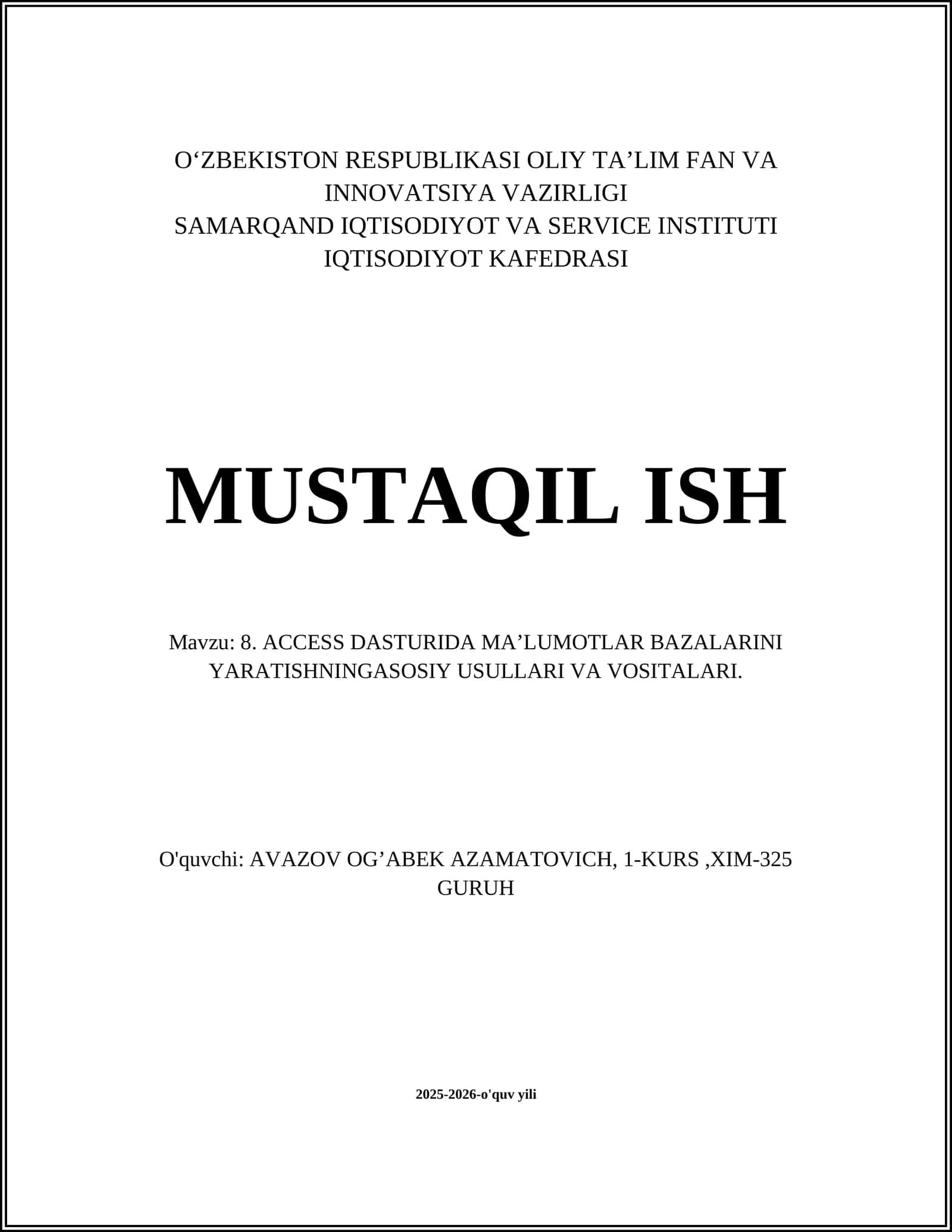 Microsoft Accessga Kirish 1