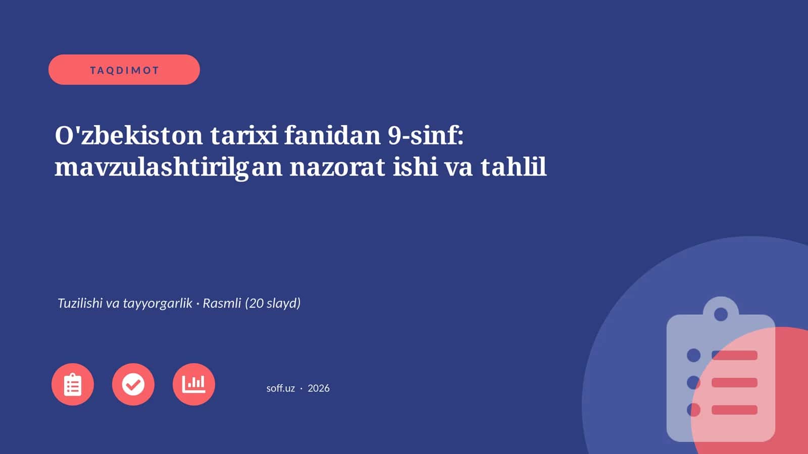 O'zbekiston tarixi fanidan 9-sinf: mavzulashtirilgan nazorat ishi va tahlil 1