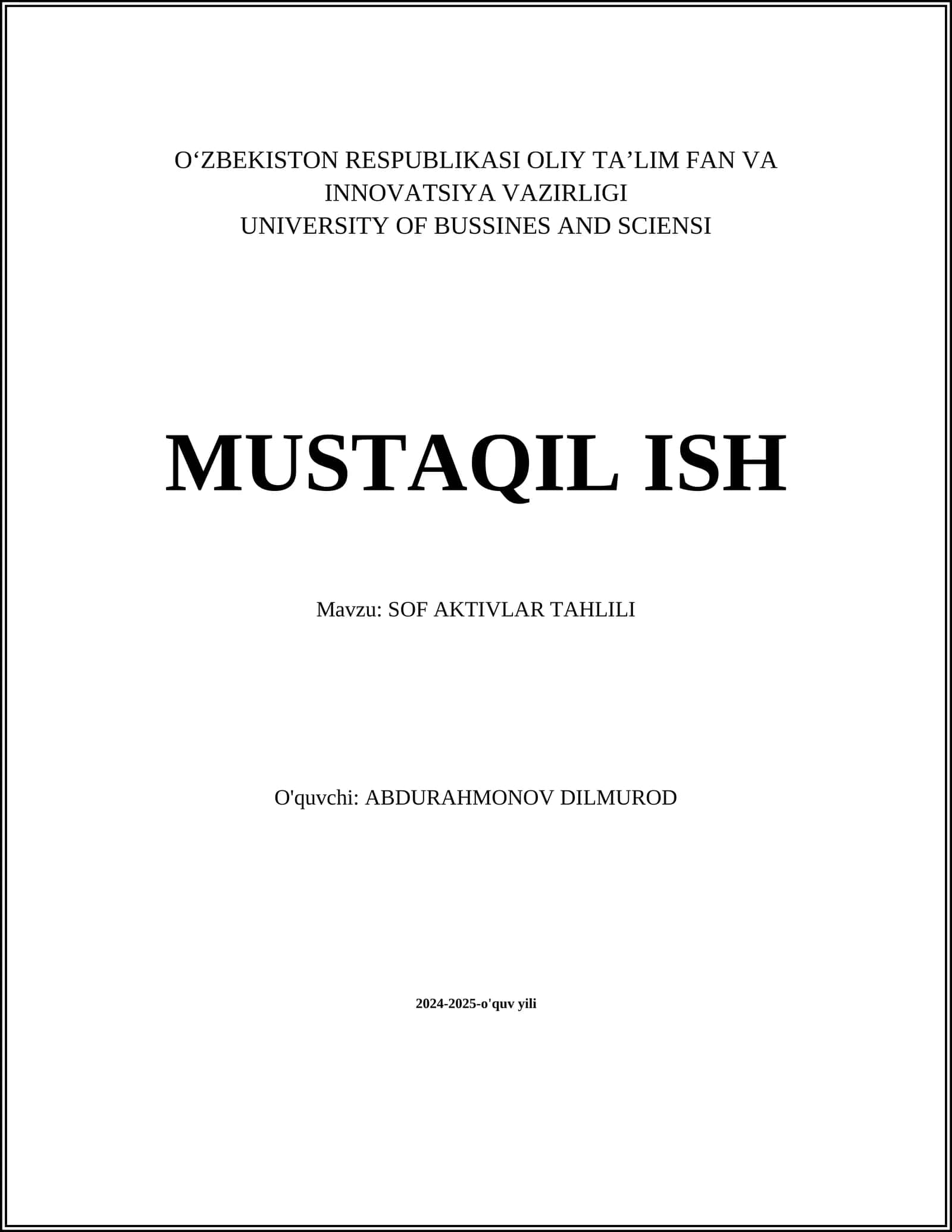 SOF AKTIVLAR TAHLILI 1