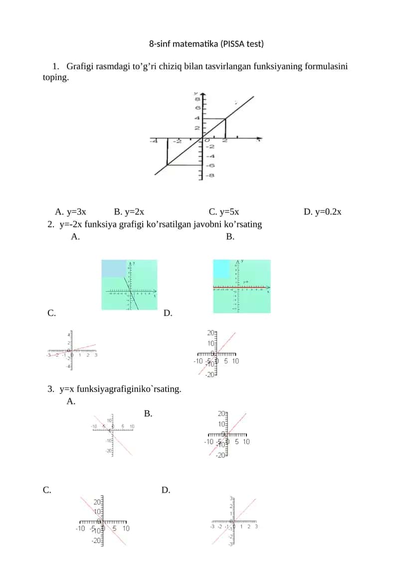 8-sinf matematika (PISSA test) 1