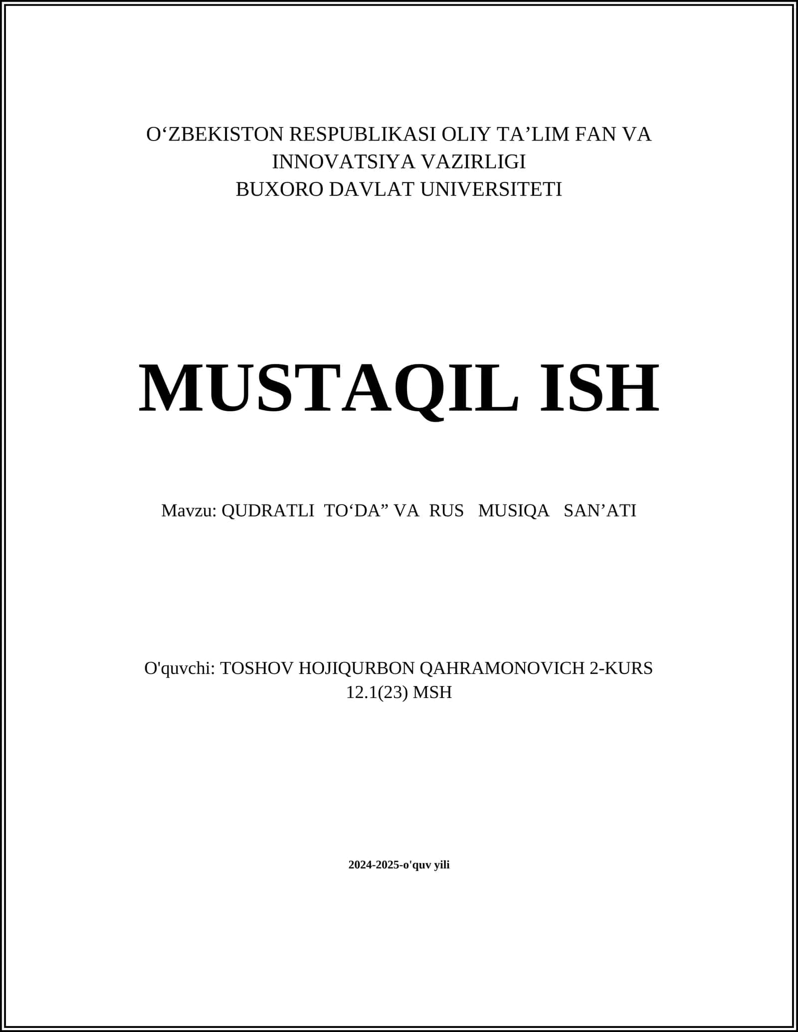 QUDRATLI TО‘DA” VA RUS  MUSIQA  SAN’ATI 1