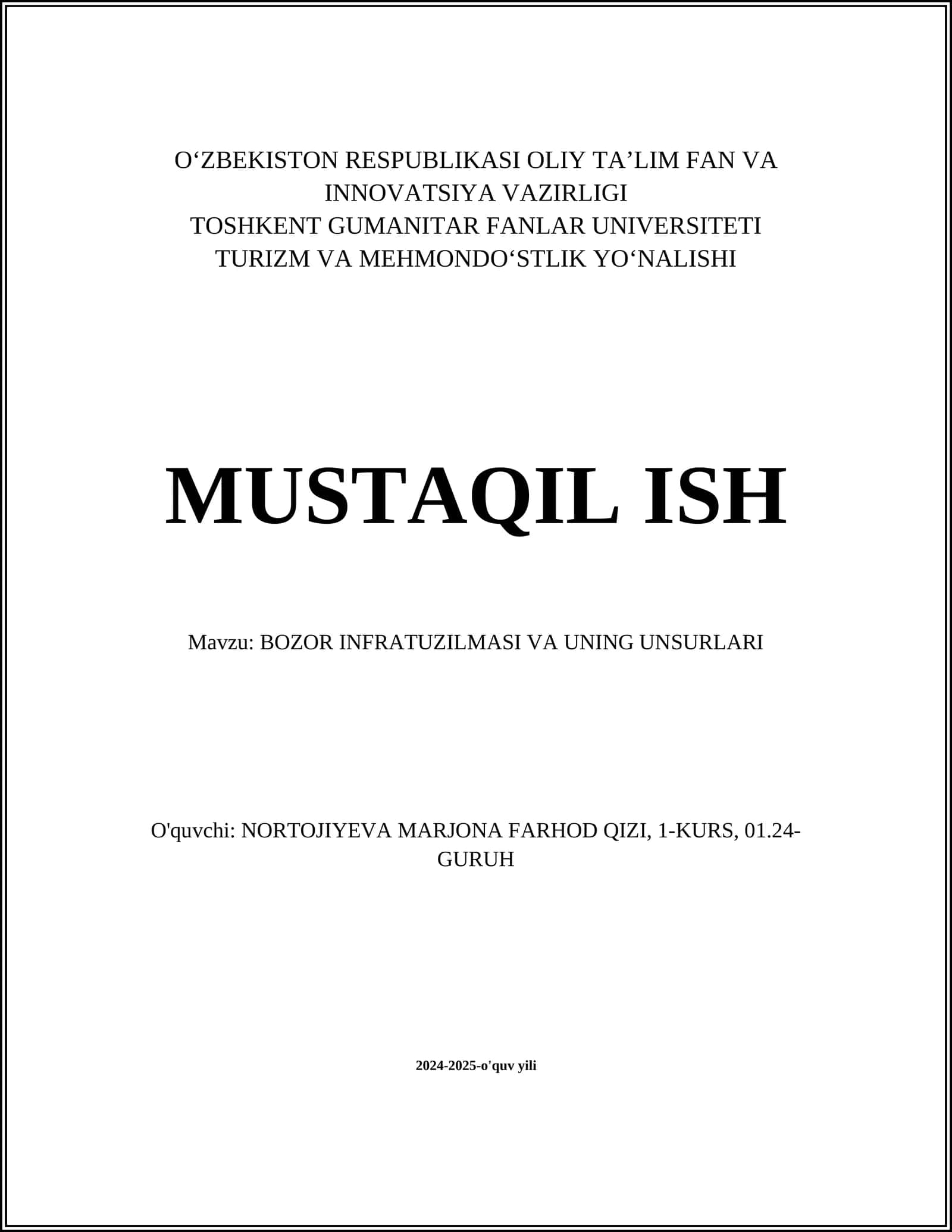 BOZOR INFRATUZILMASI VA UNING UNSURLARI 1