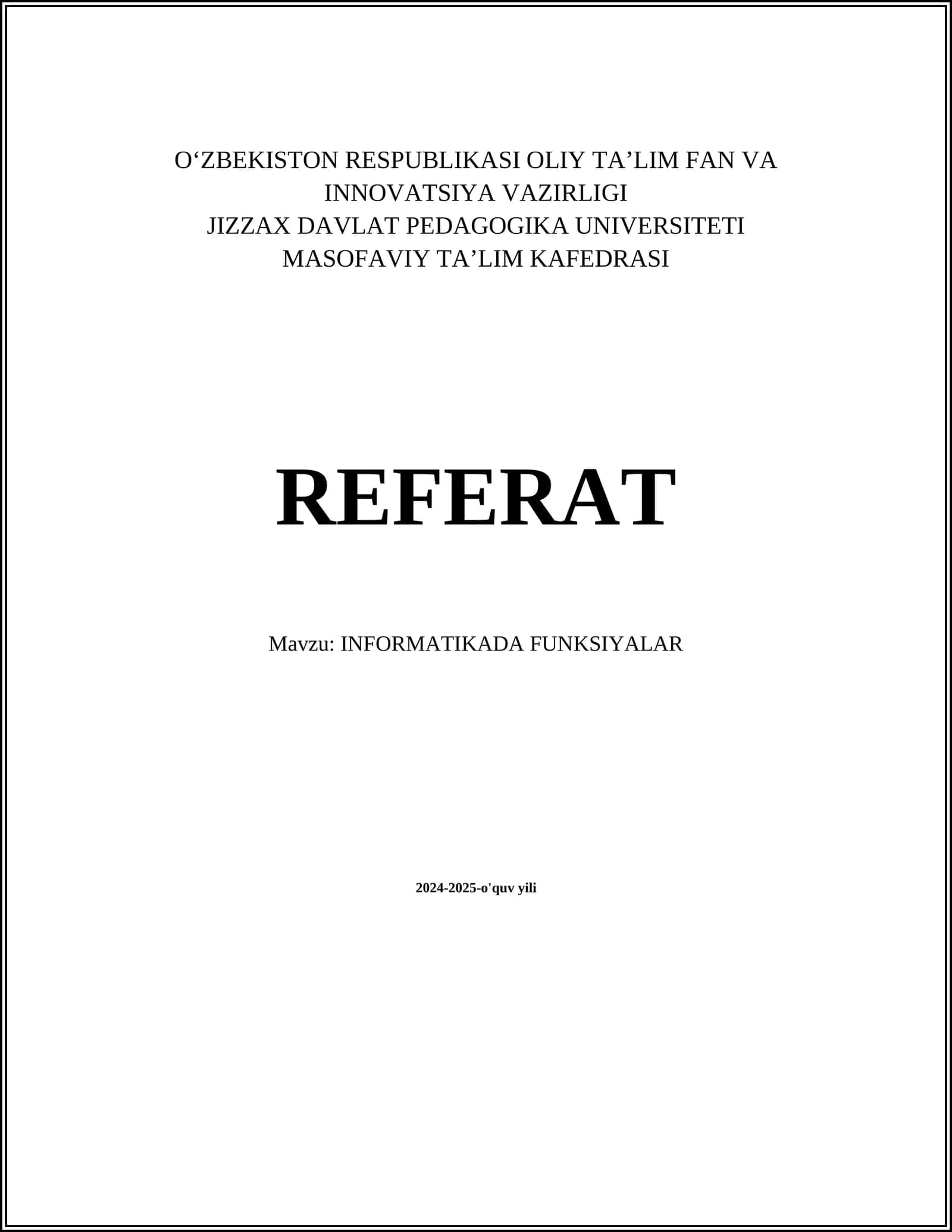 INFORMATIKADA FUNKSIYALAR 1
