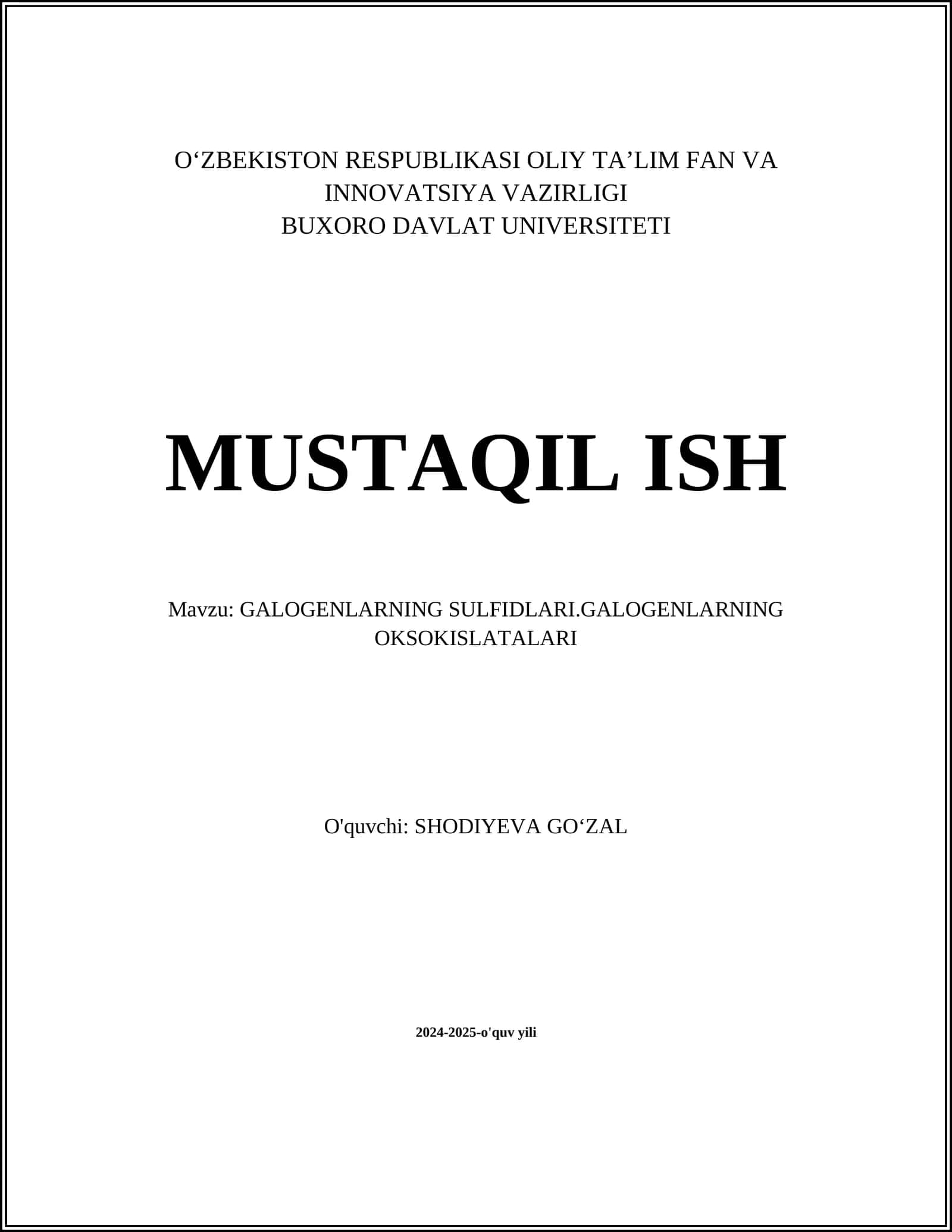 GALOGENLARNING SULFIDLARI.GALOGENLARNING OKSOKISLATALARI 1