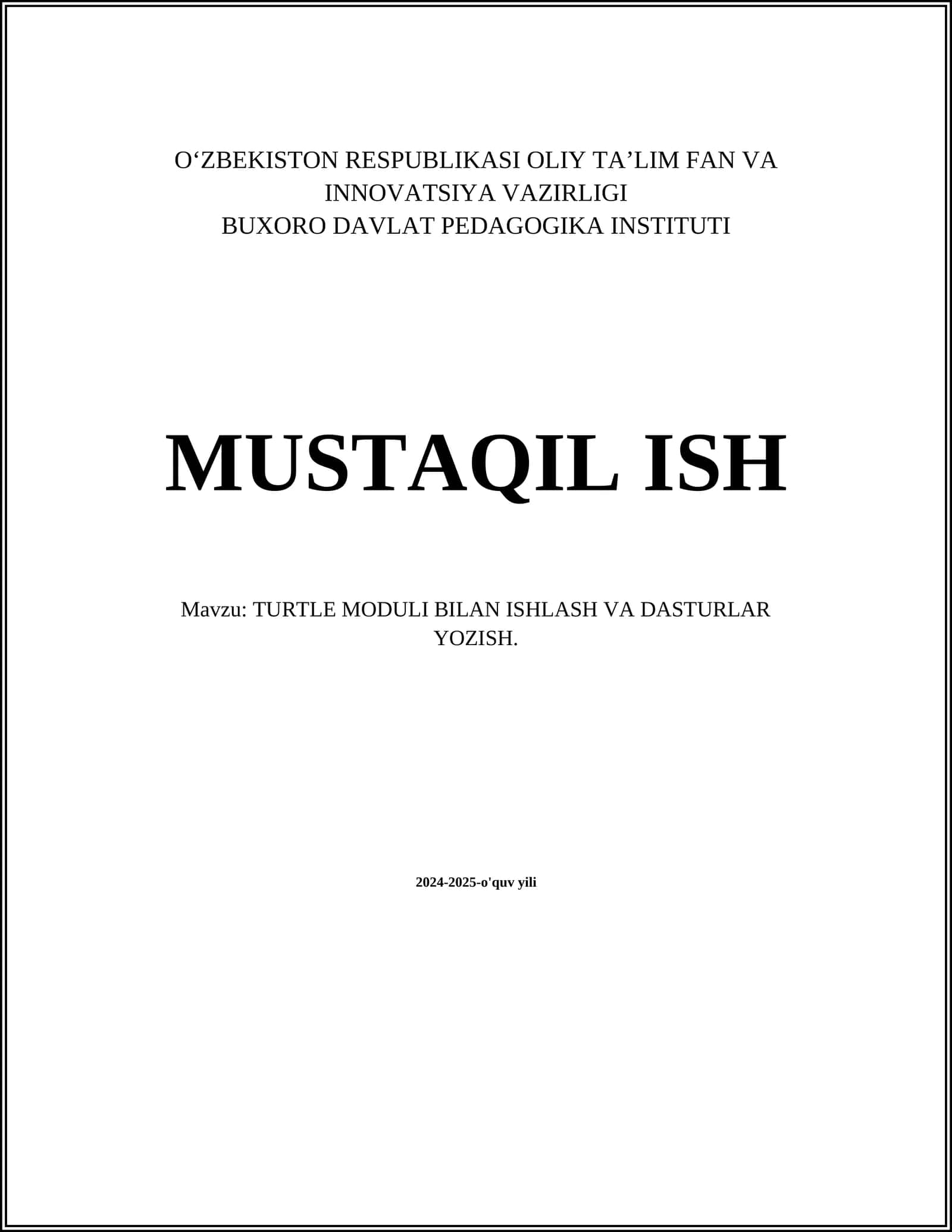 TURTLE MODULI BILAN ISHLASH VA DASTURLAR YOZISH 1