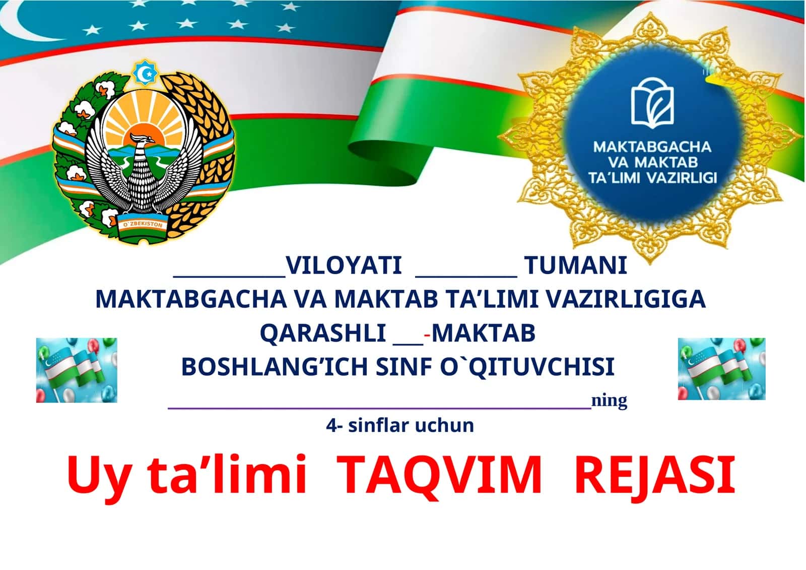 Uy Ta'limi Taqvim Rejasi 1