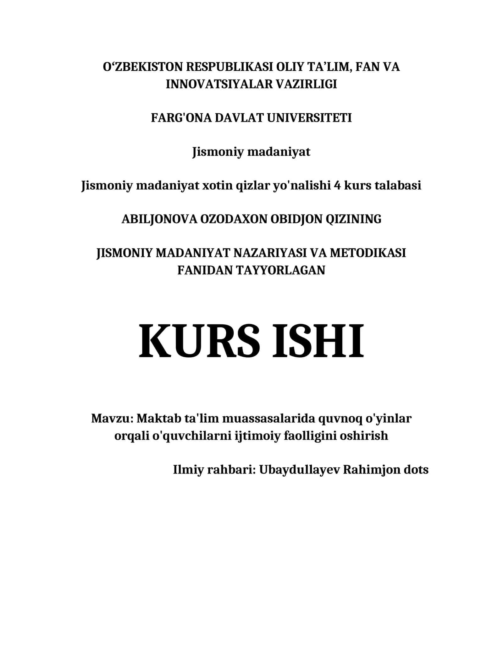 Maktab ta'lim muassasalarida quvnoq o'yinlar orqali o'quvchilarni ijtimoiy faolligini oshirish 1