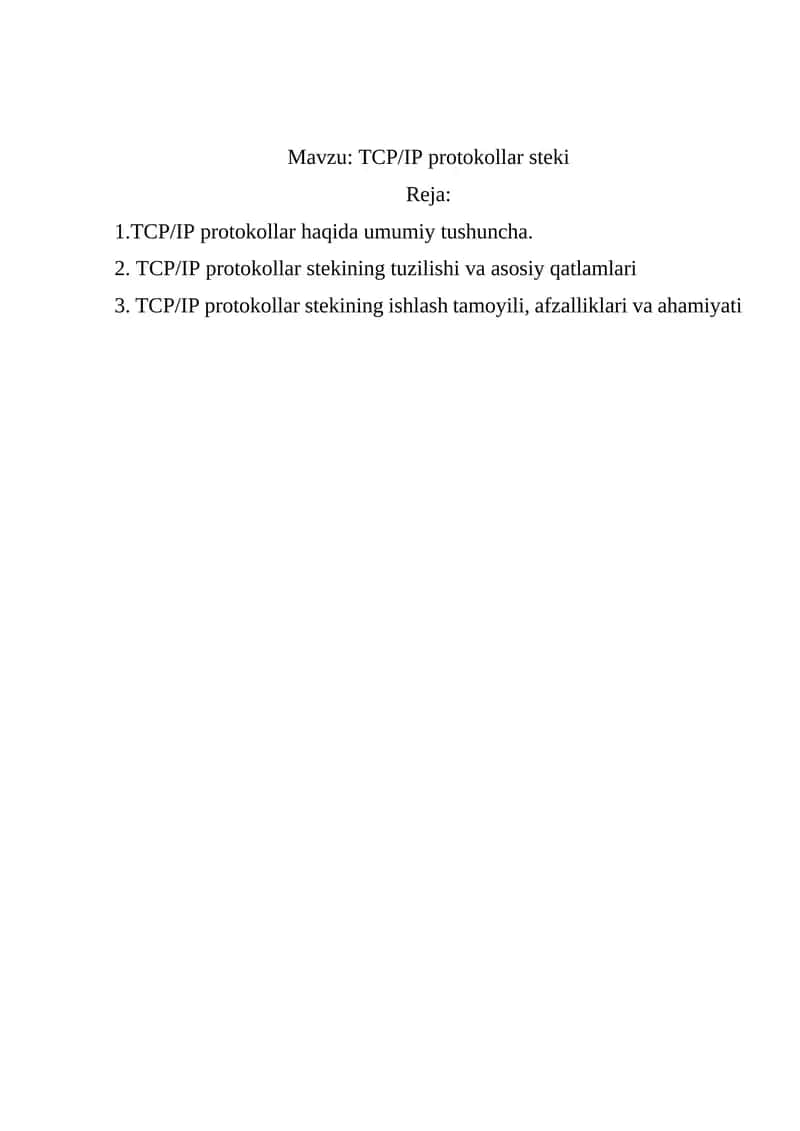 TCP/IP protokollar steki 1