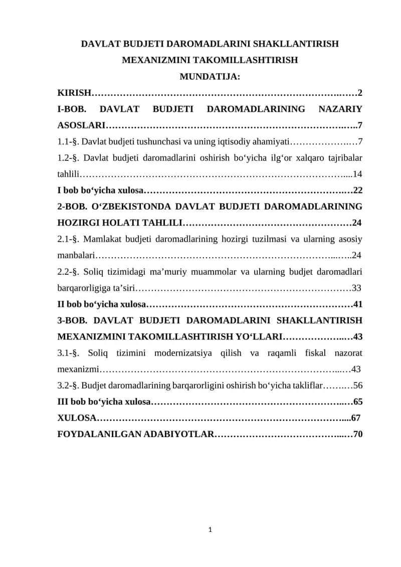 DAVLAT BUDJETI DAROMADLARINI SHAKLLANTIRISH MEXANIZMINI TAKOMILLASHTIRISH 1