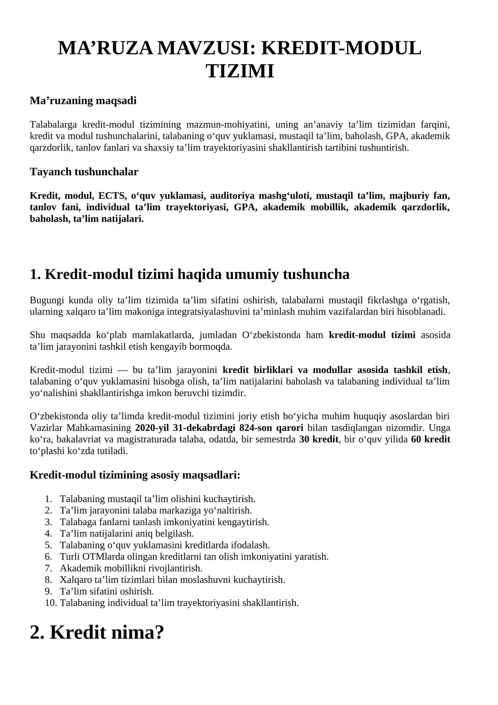 KREDIT-MODUL TIZIMI 1