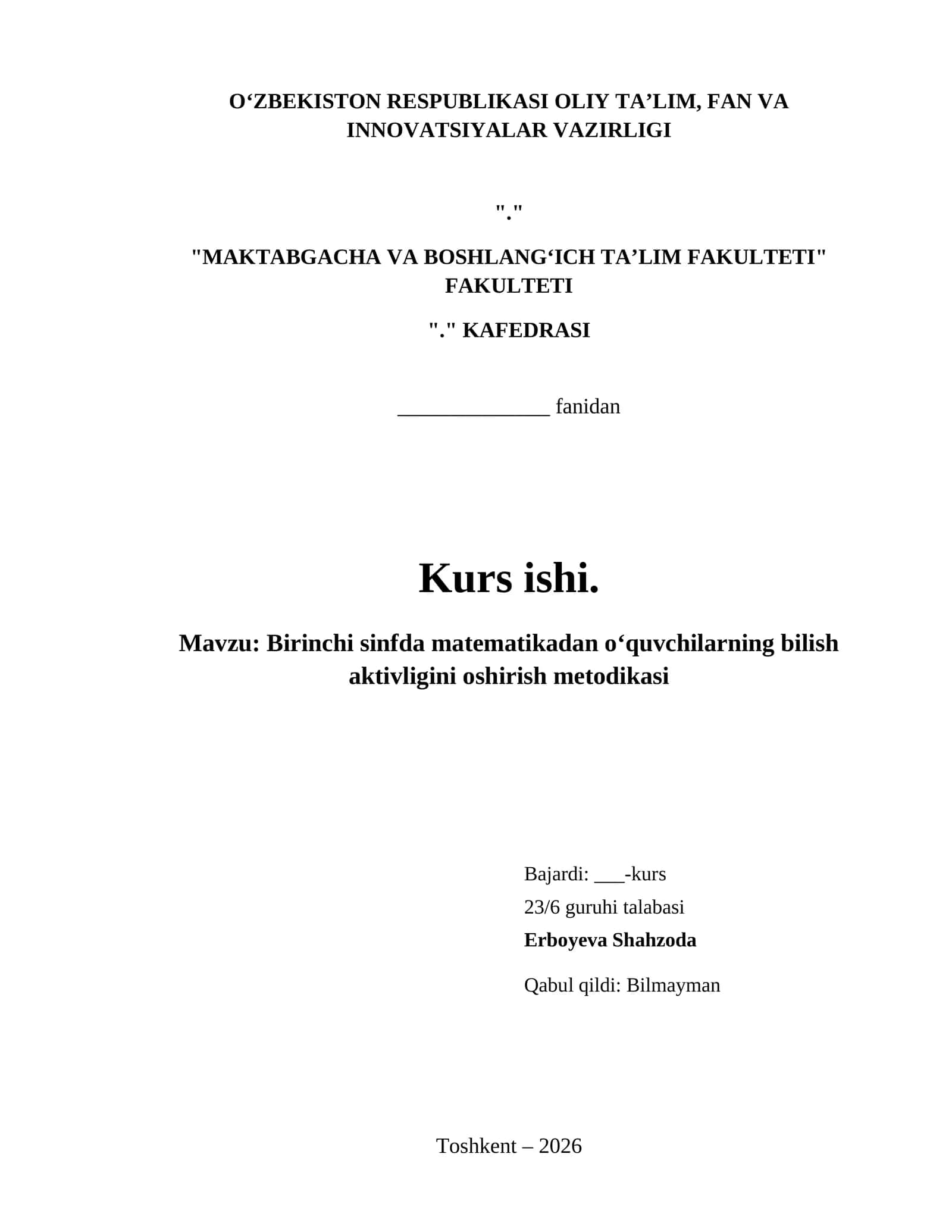 Birinchi sinfda matematikadan oʻquvchilarning bilish aktivligini oshirish metodikasi 1