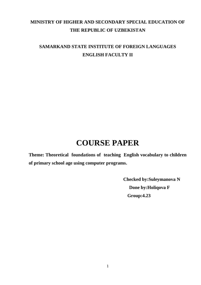 Course Paper on Theoretical Foundations of Teaching English Vocabulary to Children 1