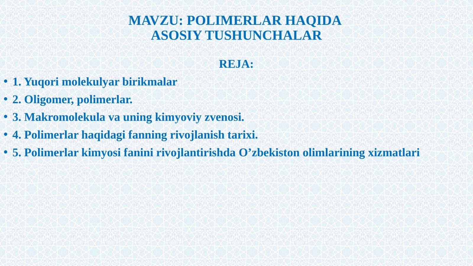 POLIMERLAR HAQIDA 1