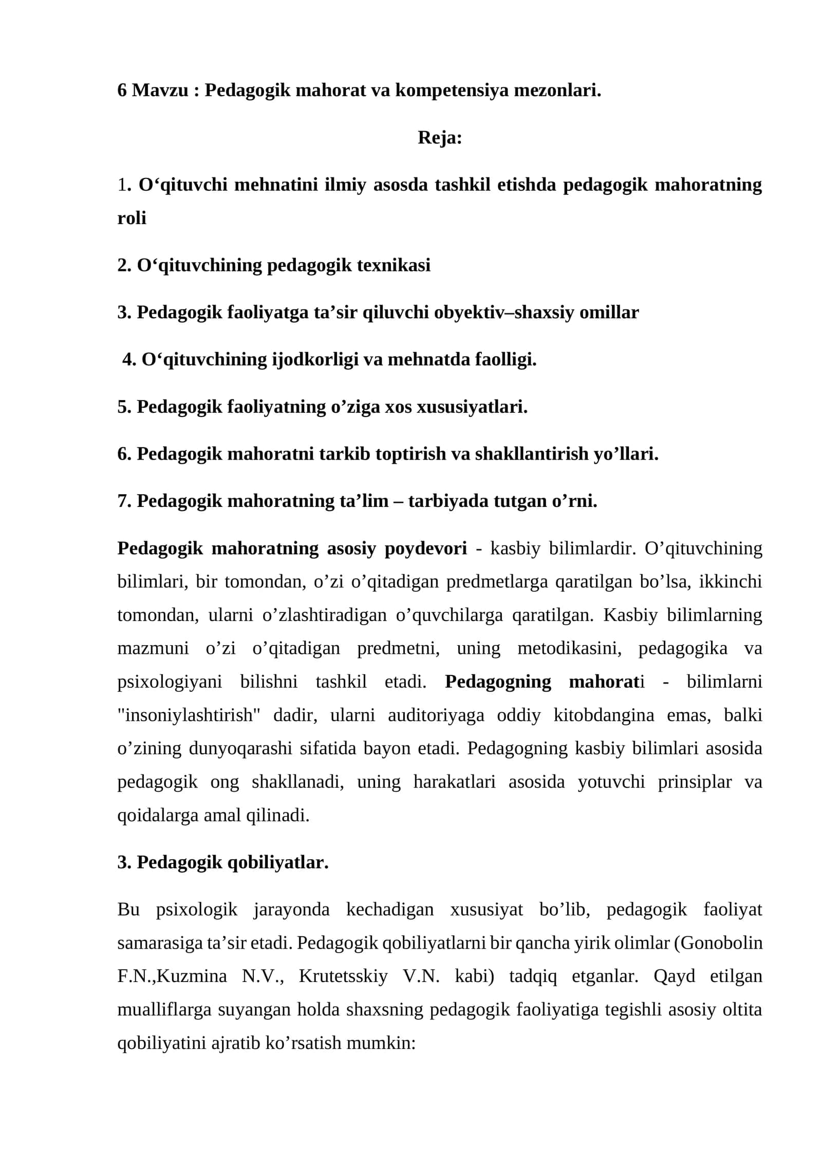 Mavzu: Pedagogik mahorat va kompetensiya mezonlari 1