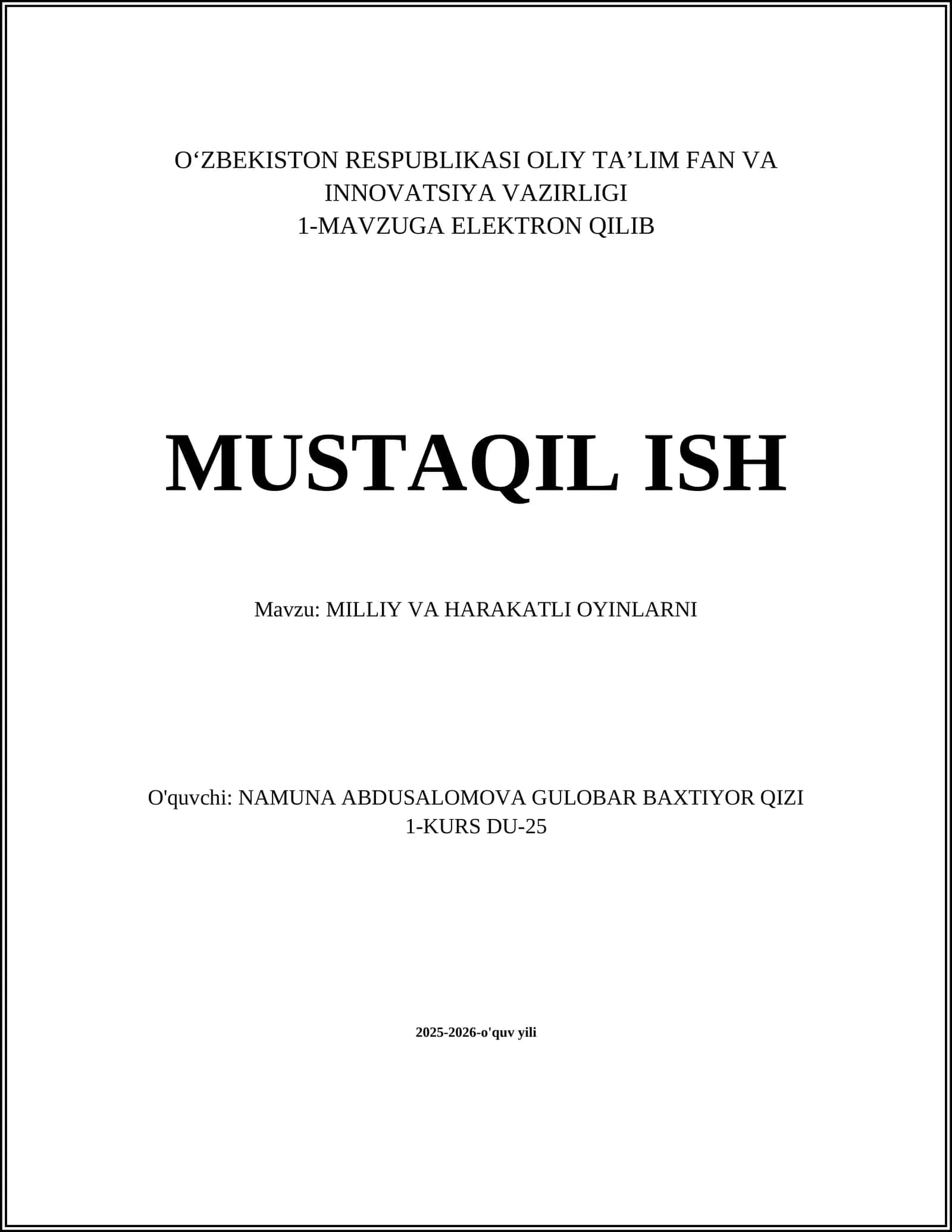 MILLIY VA HARAKATLI OYINLARNI 1