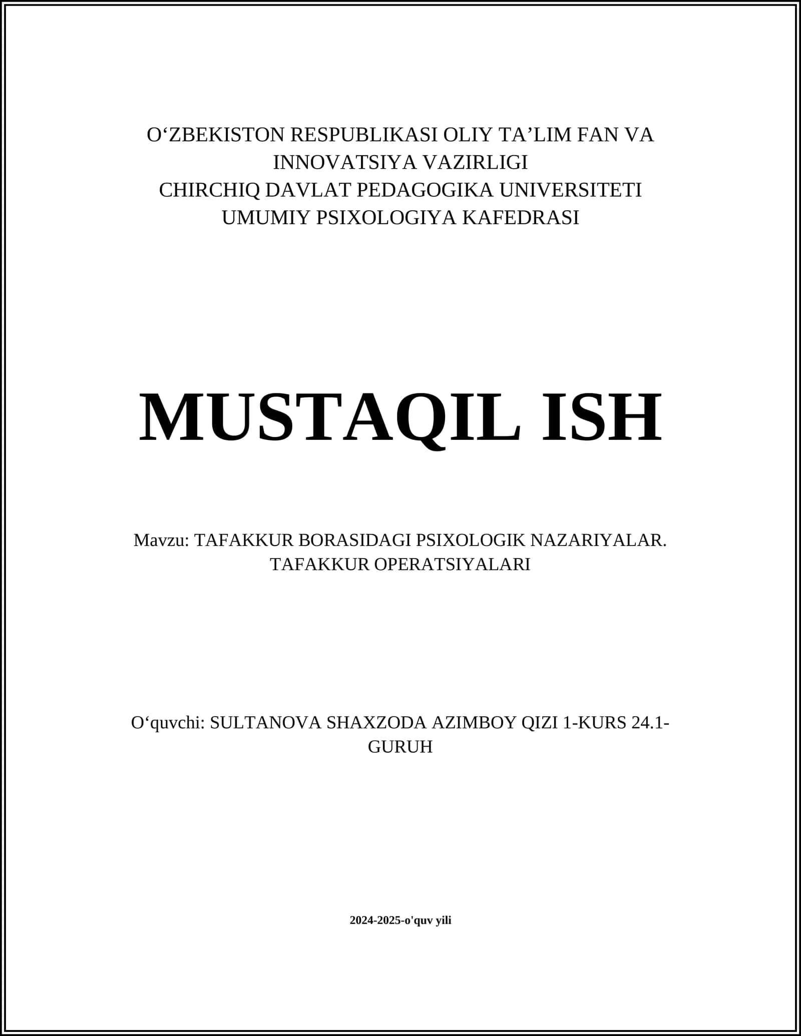 TAFAKKUR BORASIDAGI PSIXOLOGIK NAZARIYALAR 1