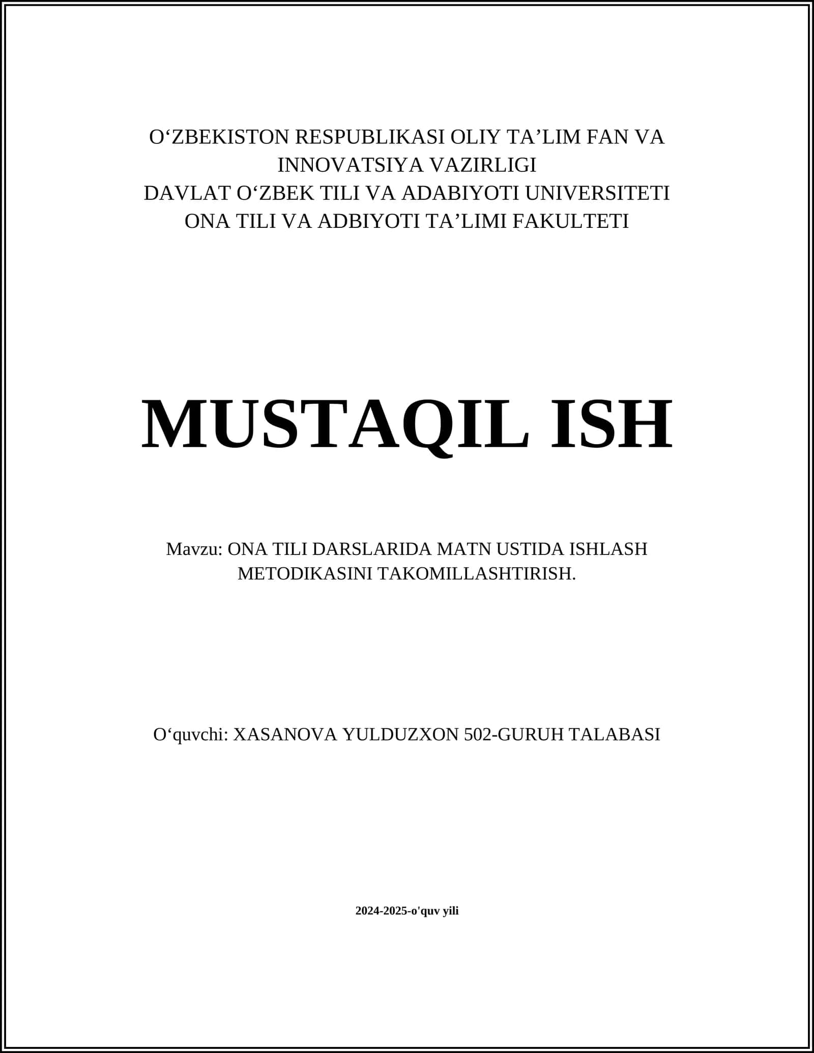 ONA TILI DARSLARIDA MATN USTIDA ISHLASH METODIKASINI TAKOMILLASHTIRISH 1