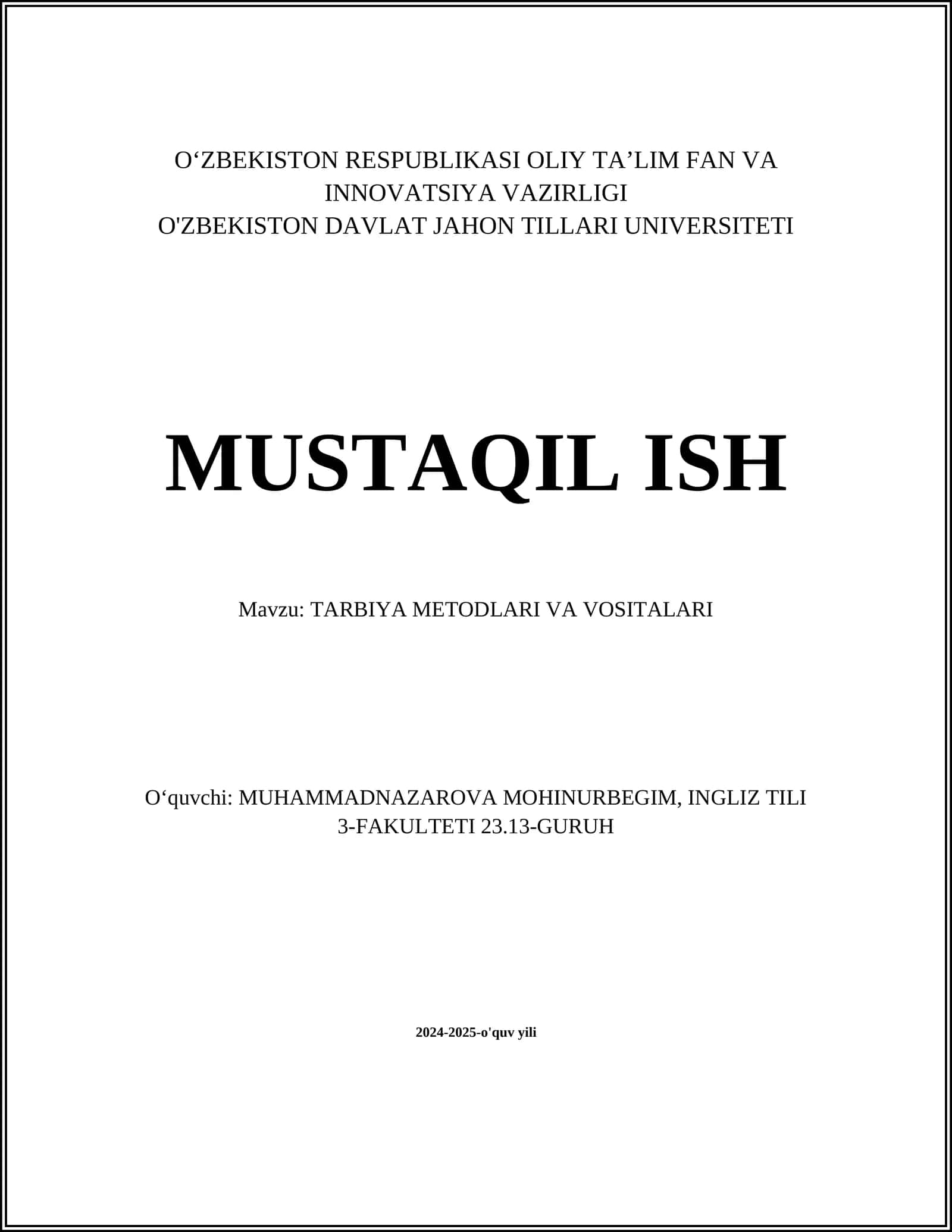 TARBIYA METODLARI VA VOSITALARI 1
