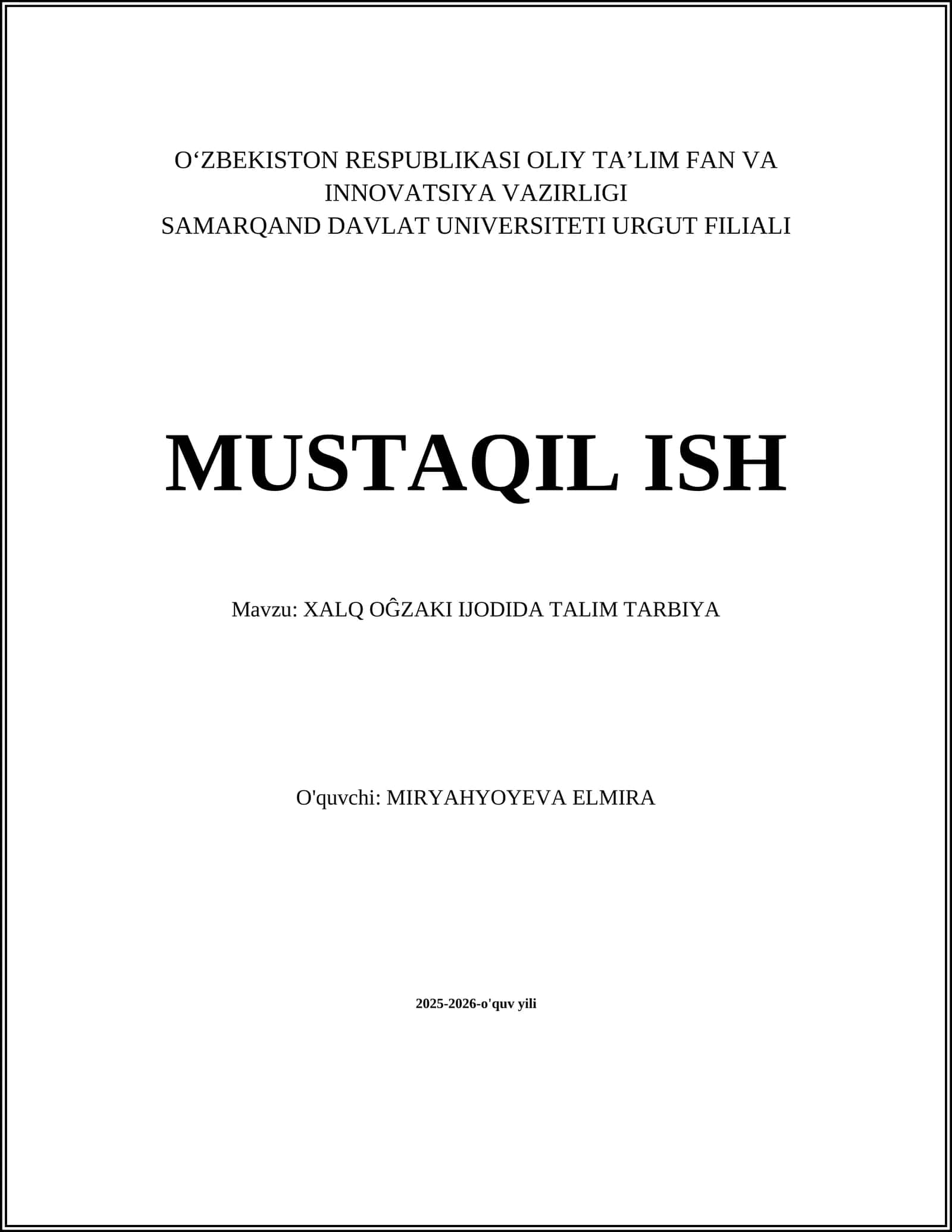 Xalq Og'zaki Ijodida Talim Tarbiya 1