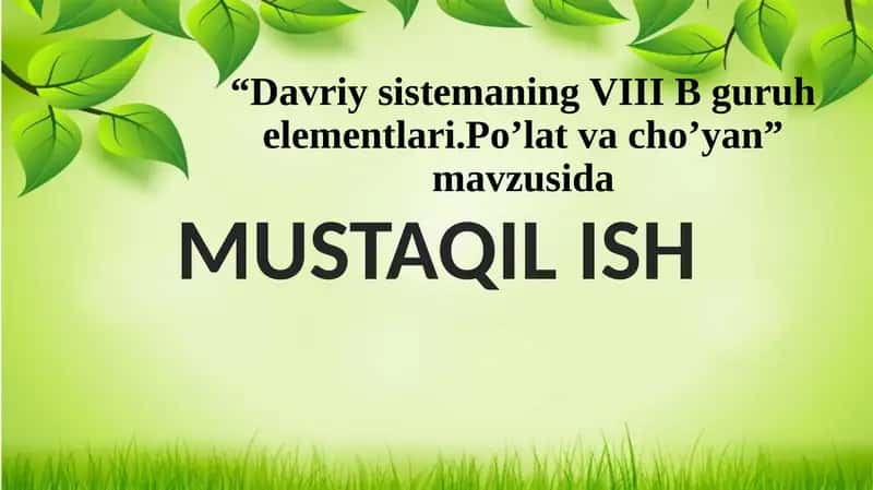 Davriy Sistemada VIII B-Guruhi Elementlari 1