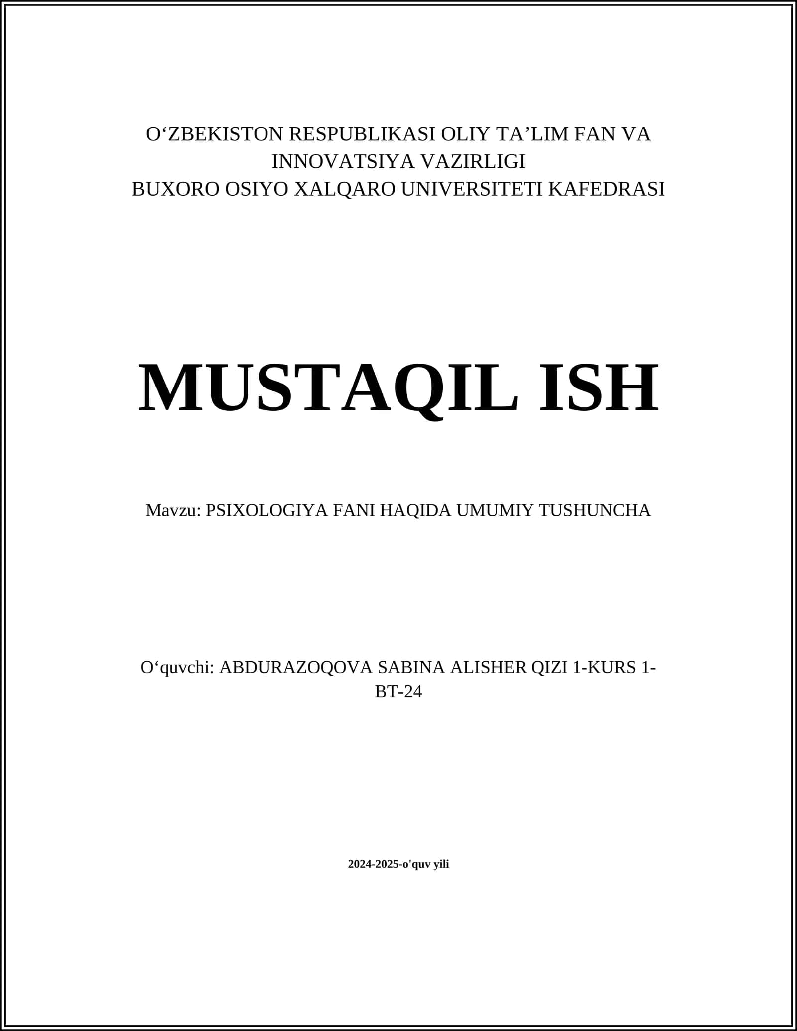 PSIXOLOGIYA FANI HAQIDA UMUMIY TUSHUNCHA 1