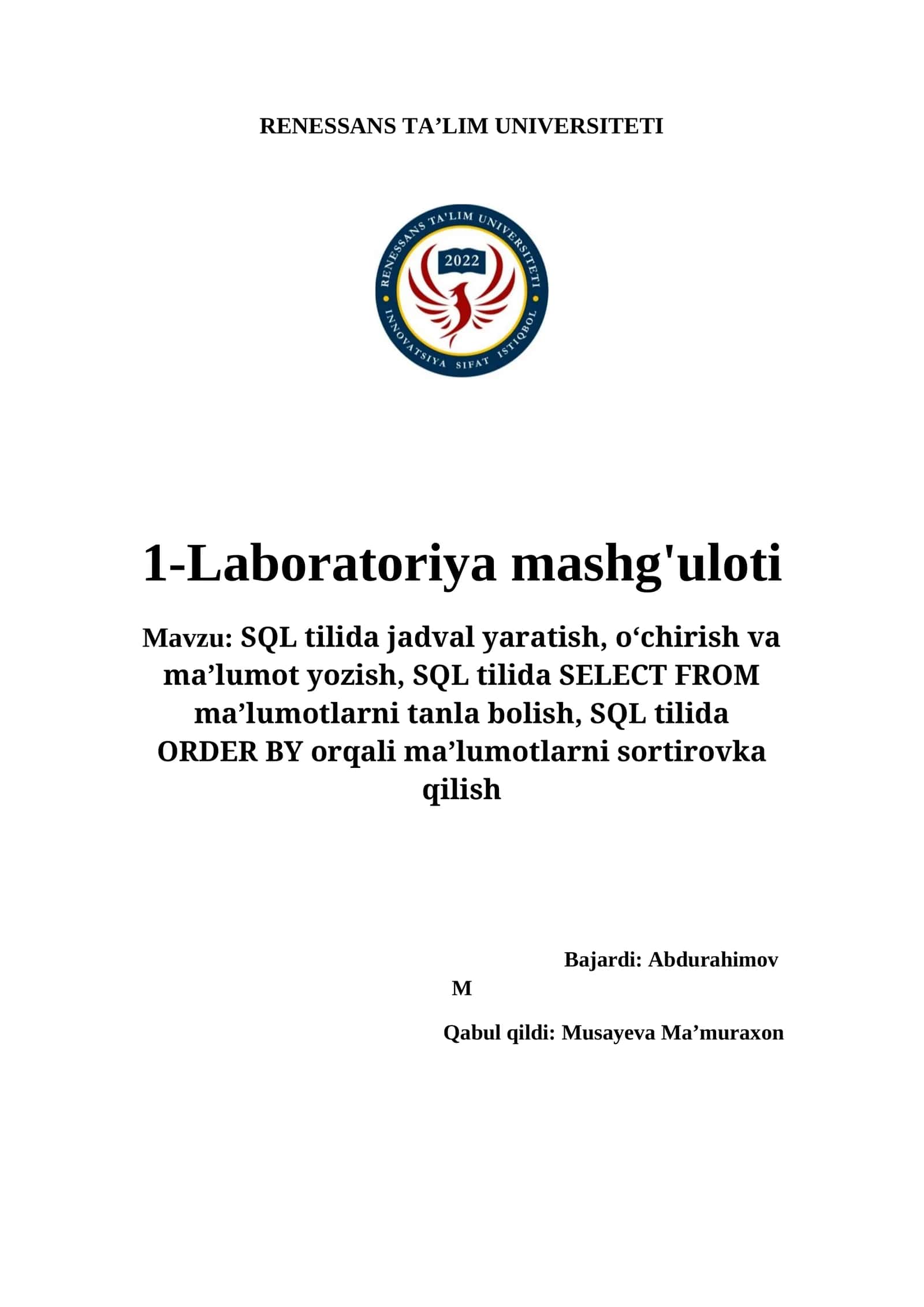 SQL Tilida Jadval Yaratish 1