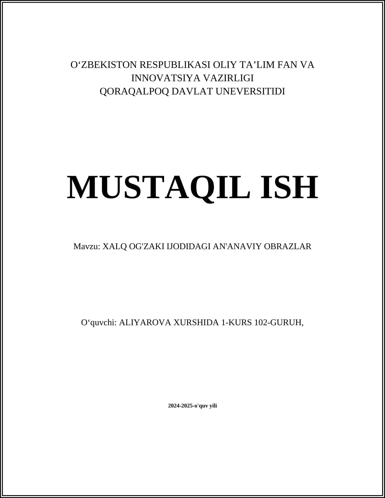 XALQ OG'ZAKI IJODIDAGI AN'ANAVIY OBRAZLAR 1