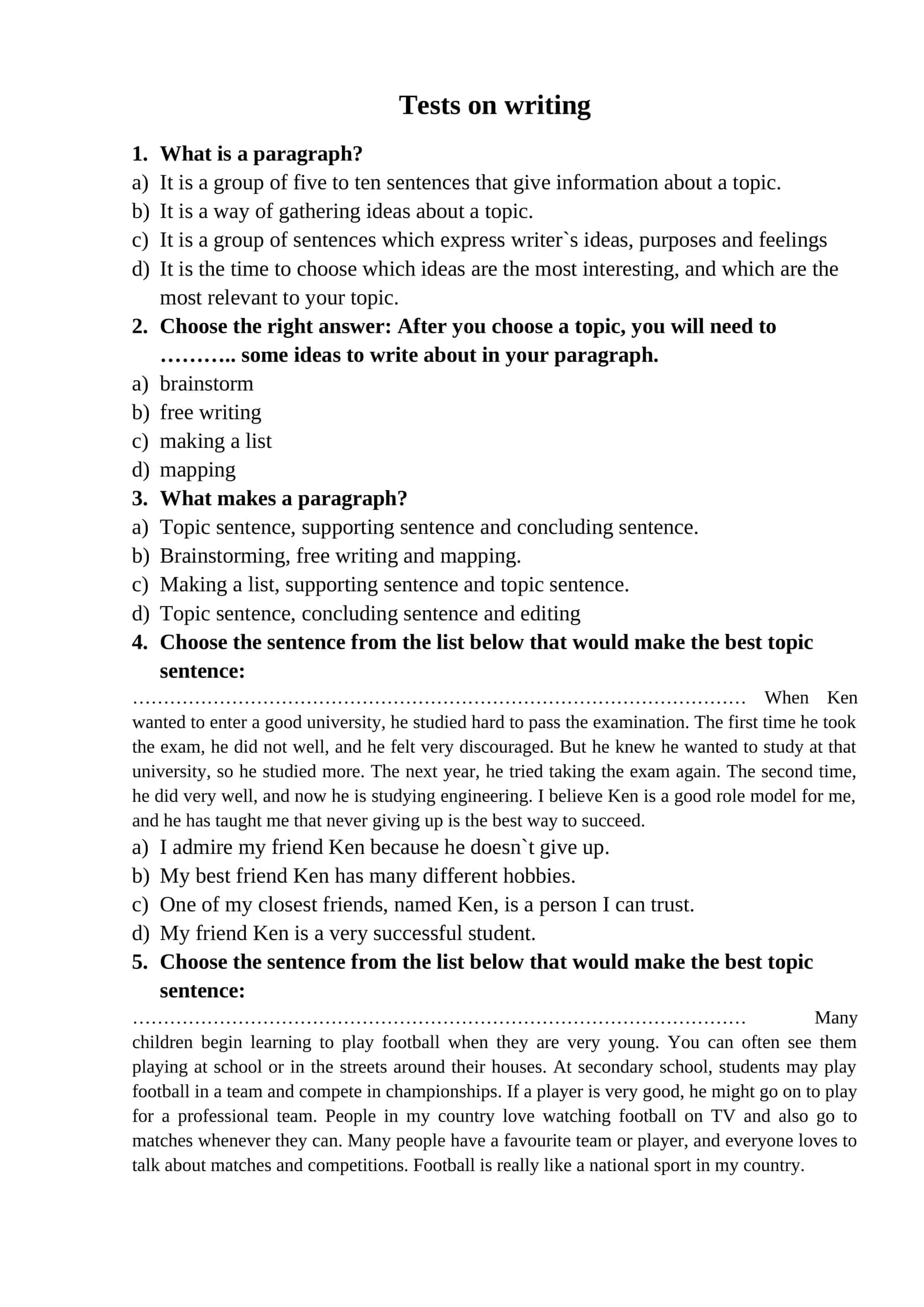 Tests on writing 1