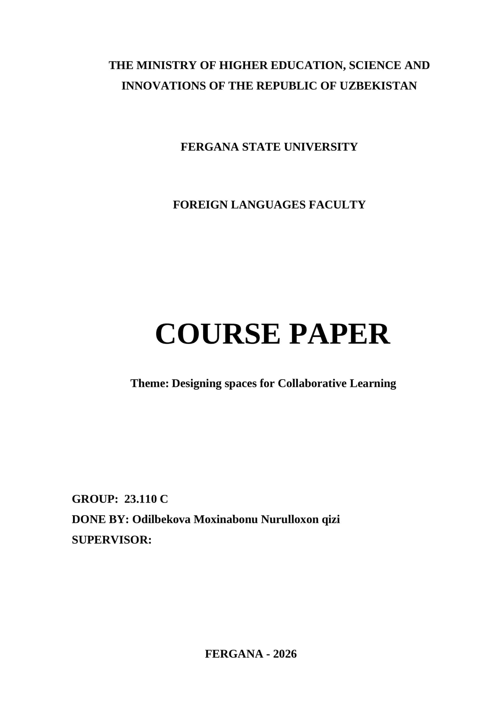Course Paper on Designing spaces for Collaborative Learning 1