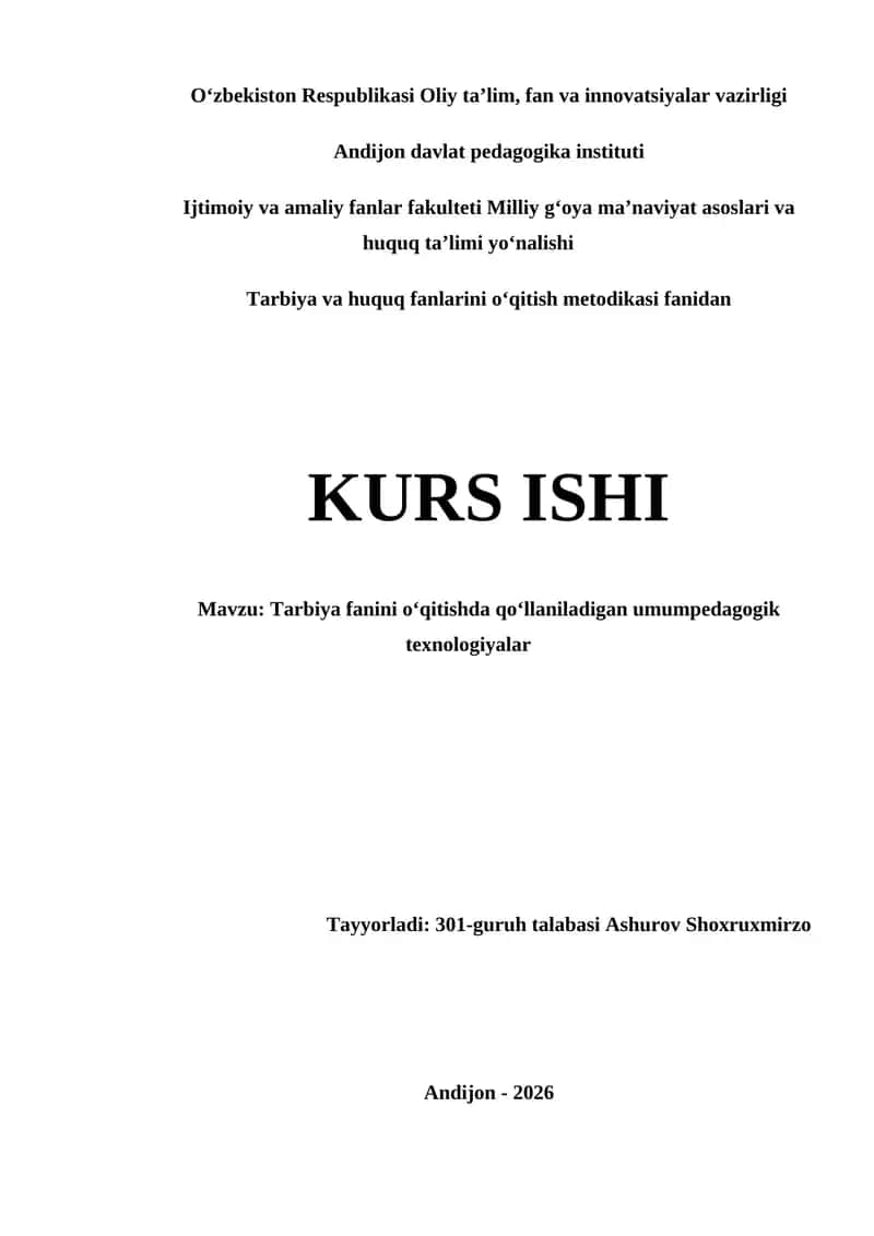 Tarbiya fanini o‘qitishda qo‘llaniladigan umumpedagogik texnologiyalar 1