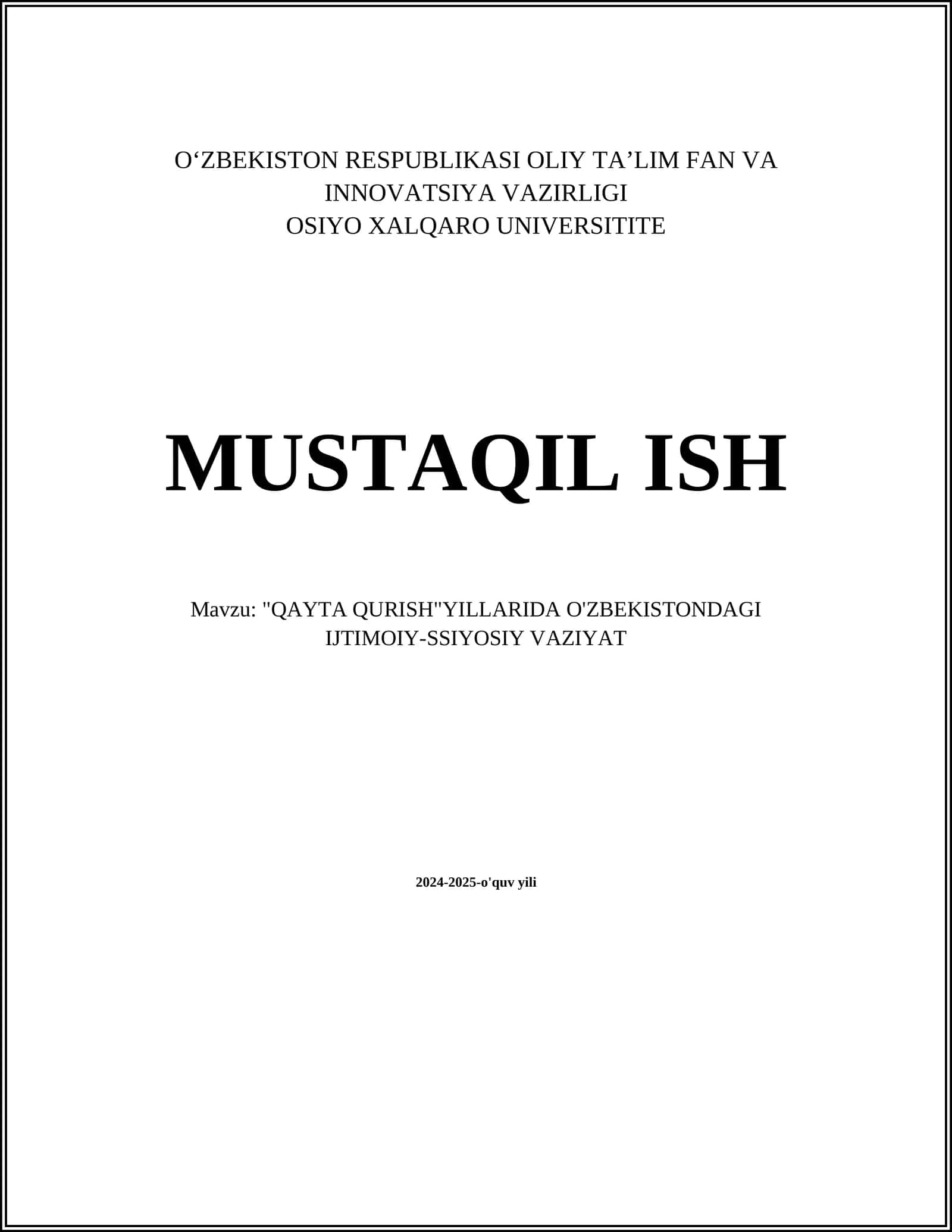 Qayta qurish yillarida O'zbekistondagi ijtimoiy-ssiyosiy vaziyat 1