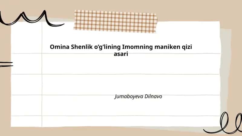 Omina Shenlik o’g’lining Imomning maniken qizi asari 1