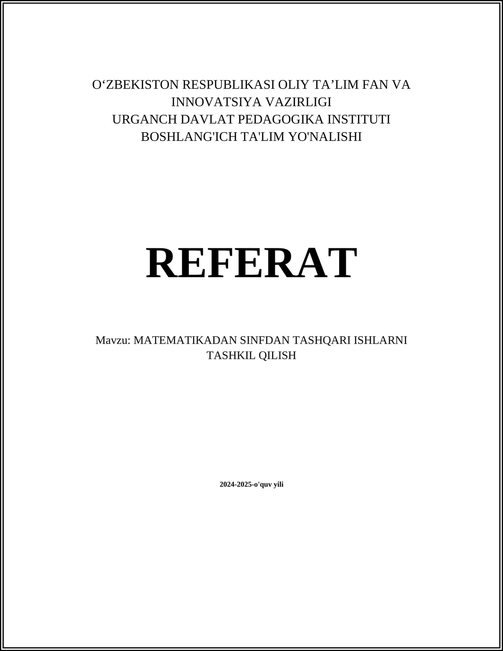 MATEMATIKADAN SINFDAN TASHQARI ISHLARNI TASHKIL QILISH 1